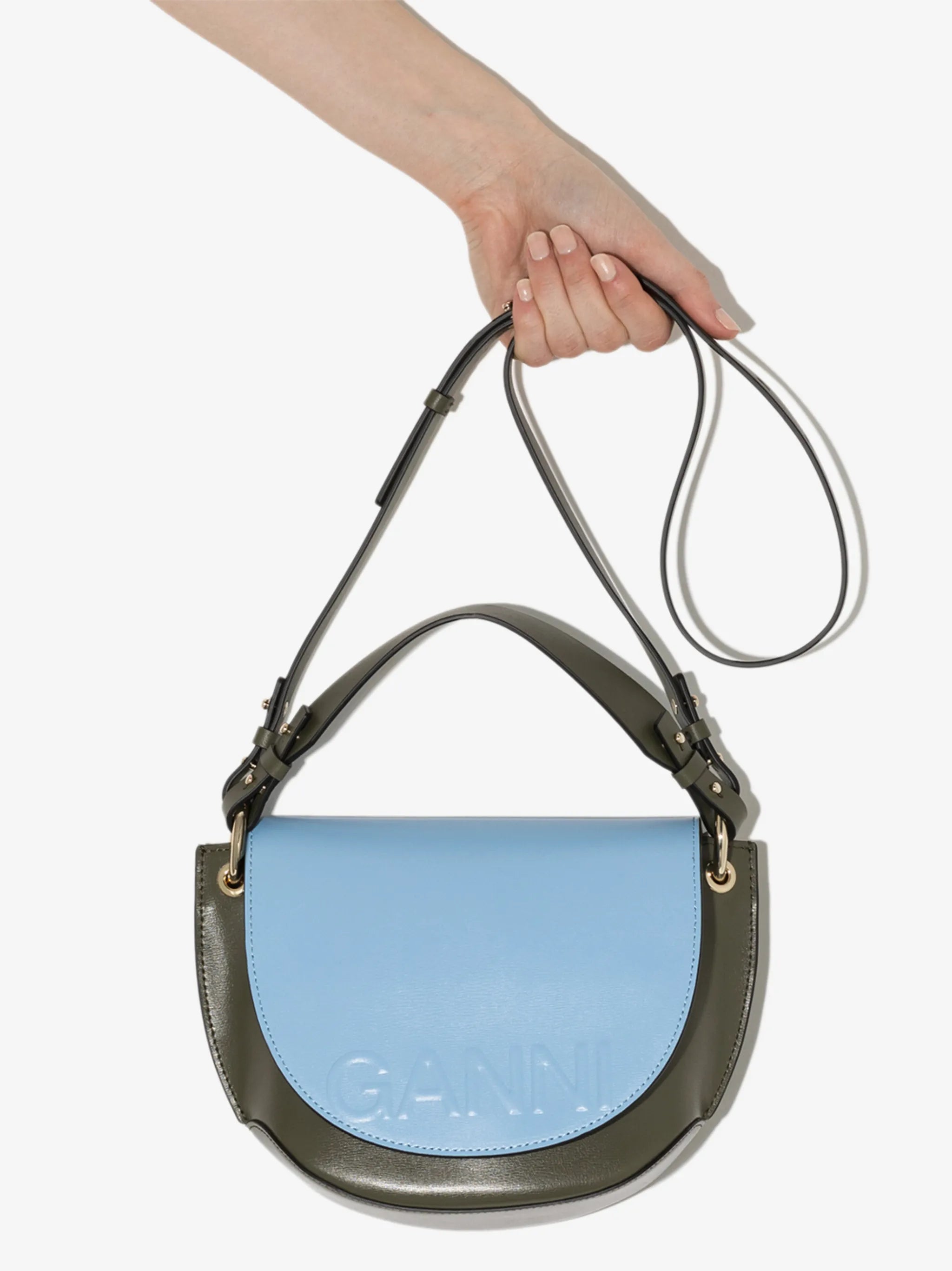 embossed-logo leather shoulder bag