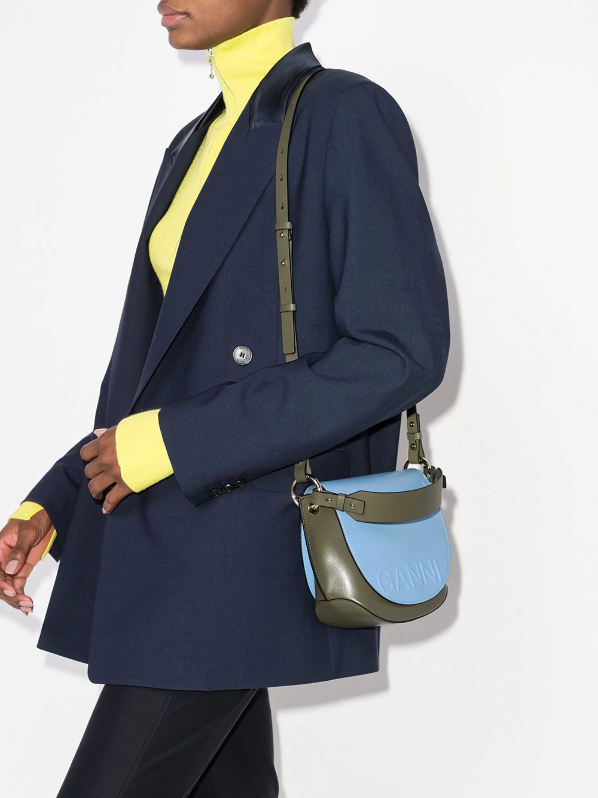 embossed-logo leather shoulder bag