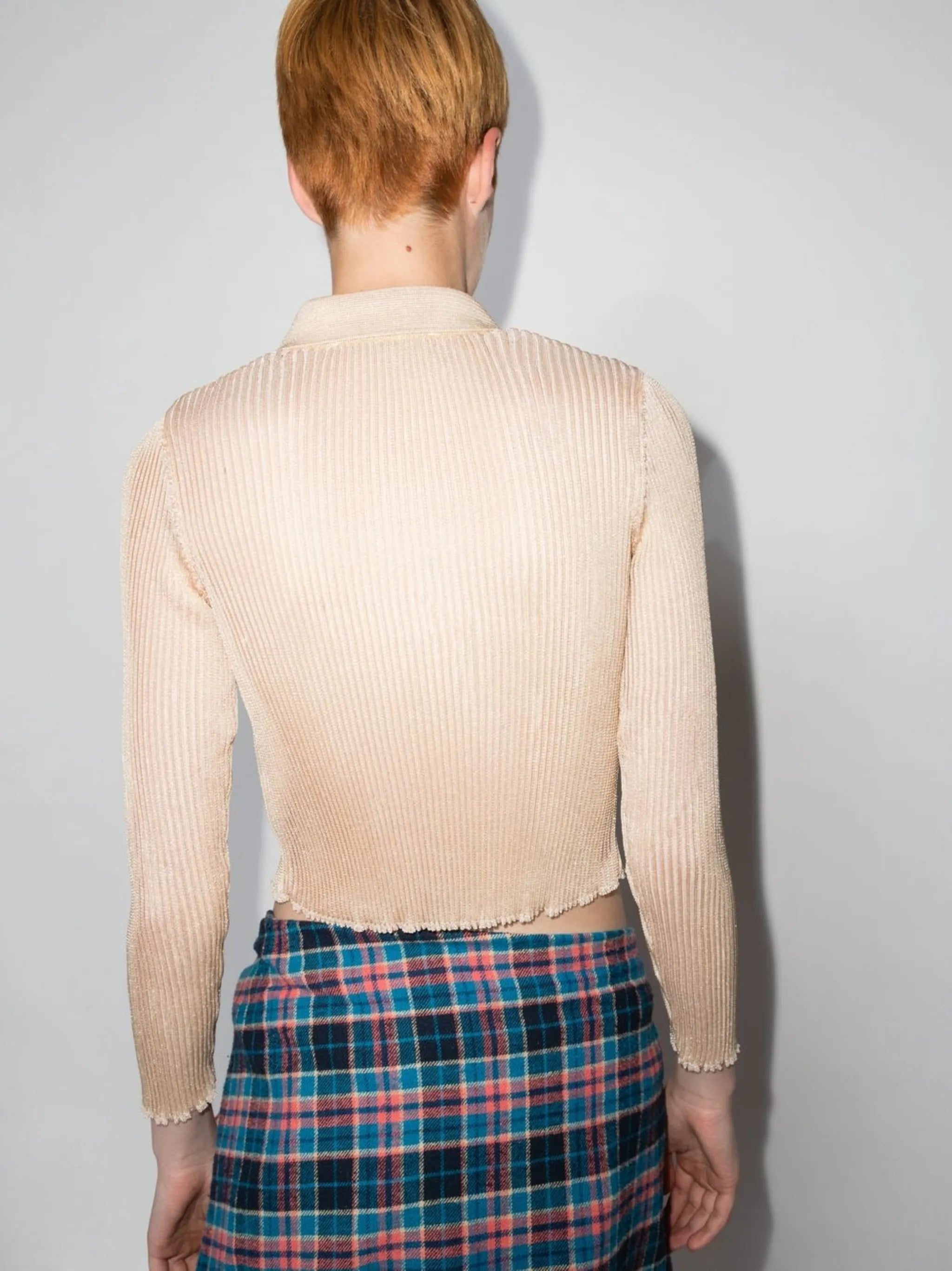 Mazzy button-up ribbed-knit polo top