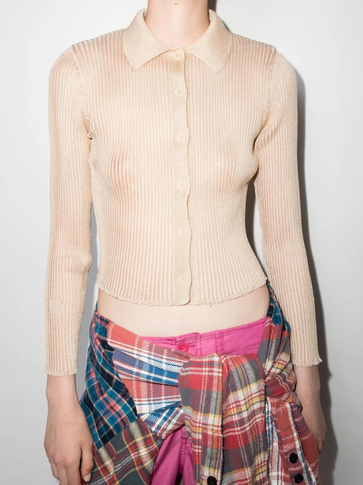 Mazzy button-up ribbed-knit polo top