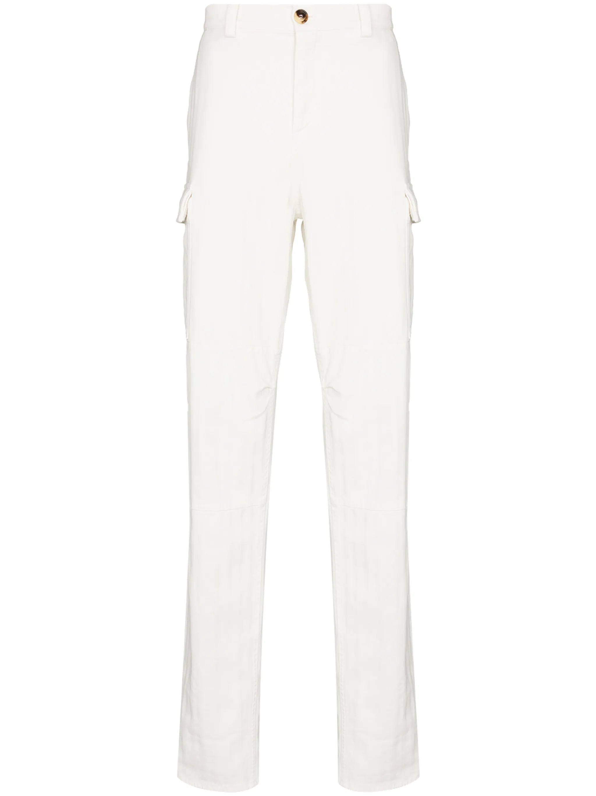 Brunello Cucinelli Mens White Subtle Striped Detail Cargo Trouser Pant