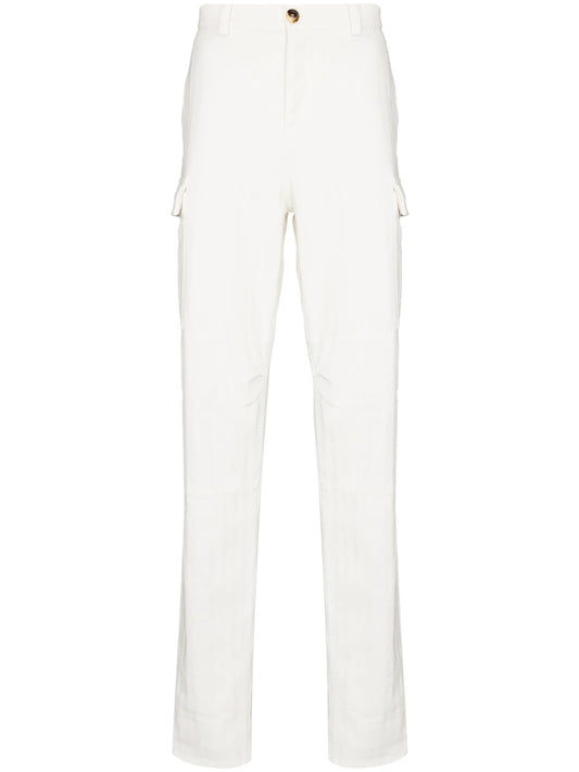 Brunello Cucinelli Mens White Subtle Striped Detail Cargo Trouser Pant