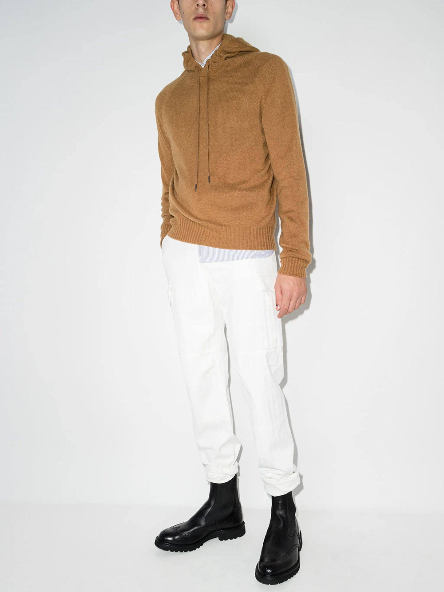 Brunello Cucinelli Mens White Subtle Striped Detail Cargo Trouser Pant