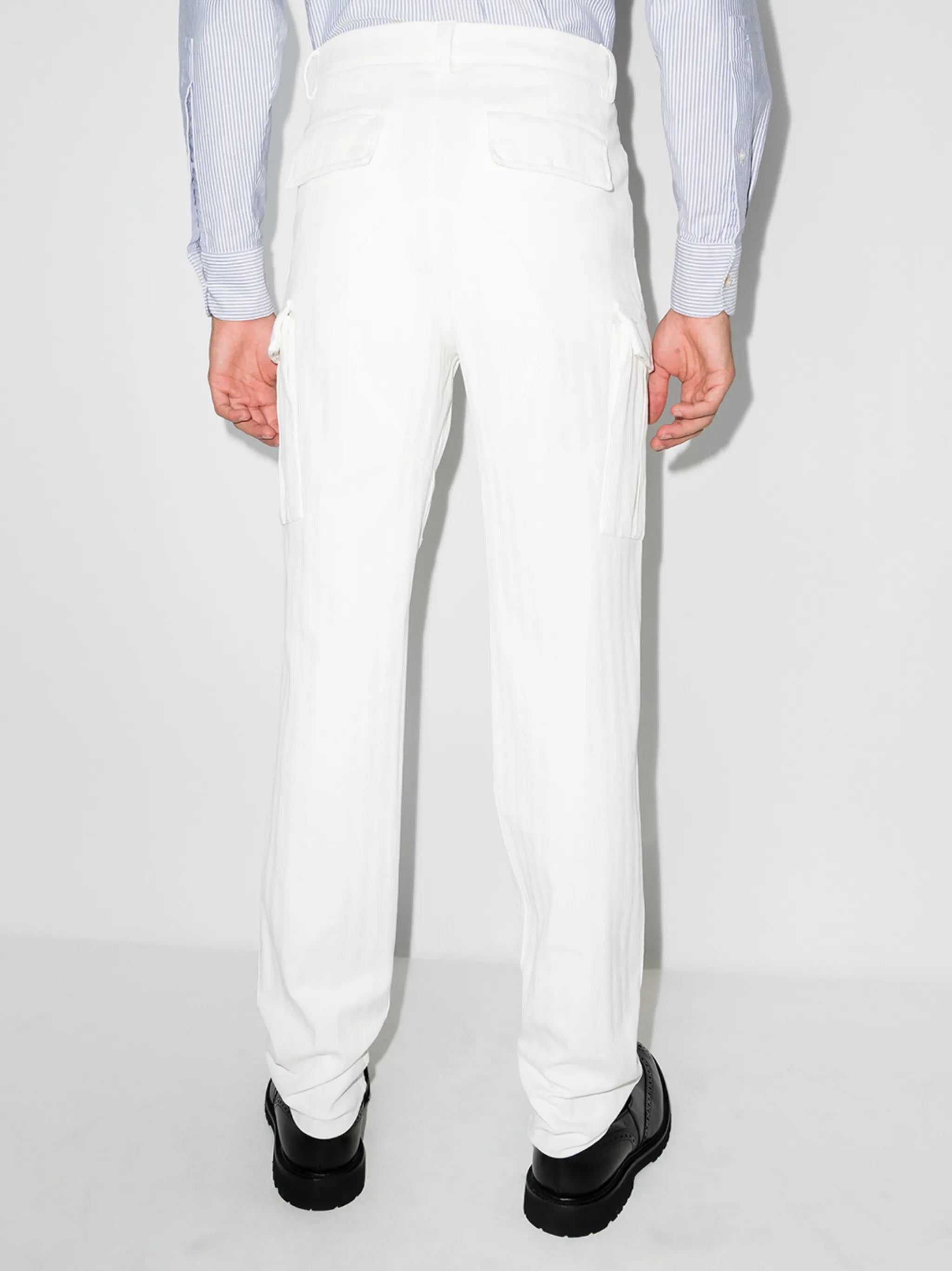Brunello Cucinelli Mens White Subtle Striped Detail Cargo Trouser Pant