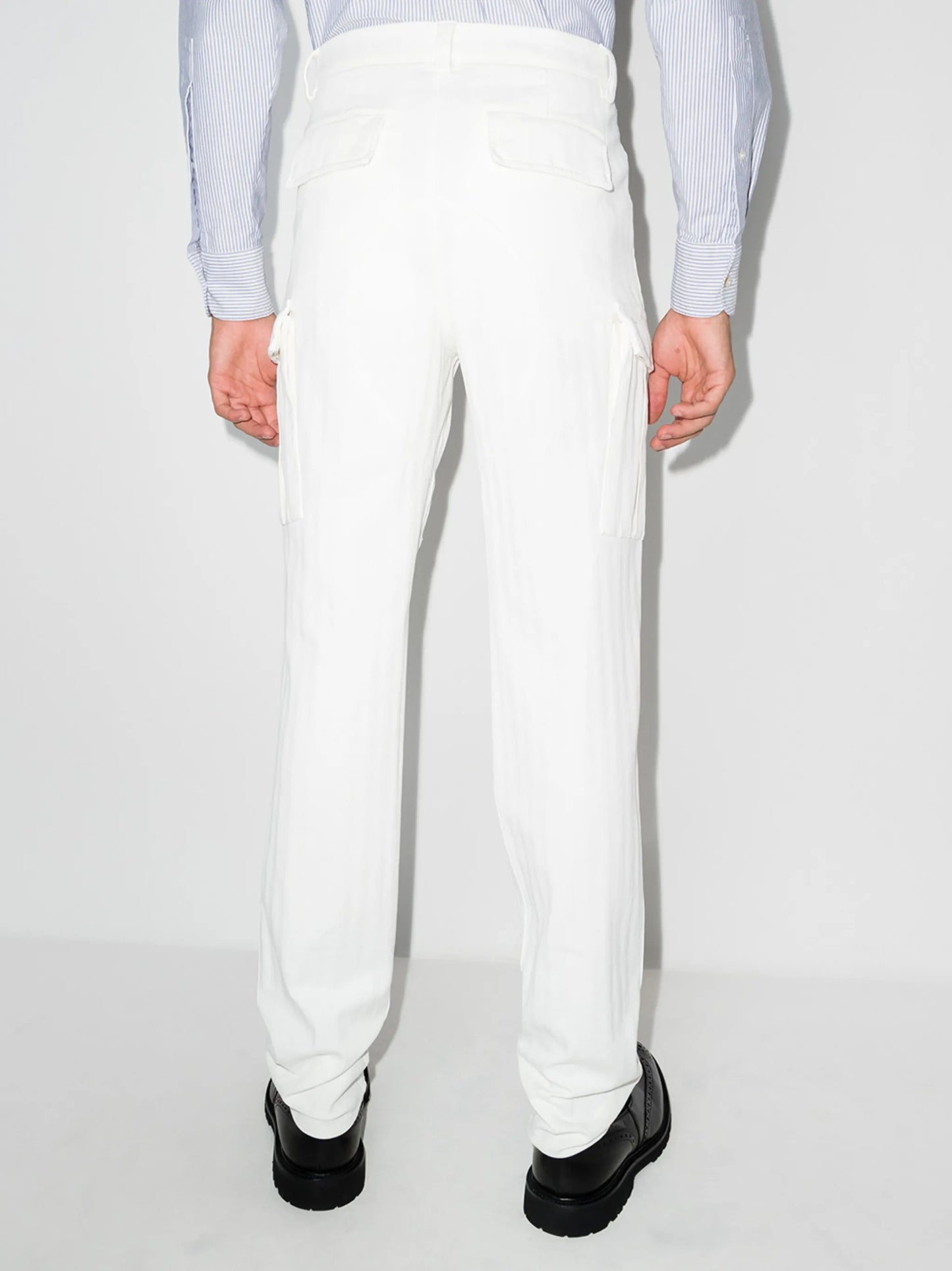Brunello Cucinelli Mens White Subtle Striped Detail Cargo Trouser Pant