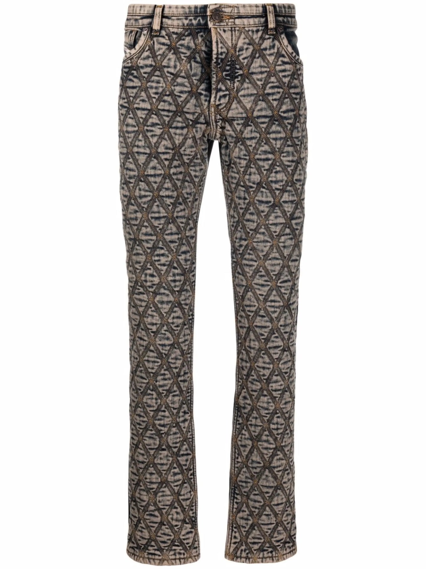 diamond embroidered slim fit jeans