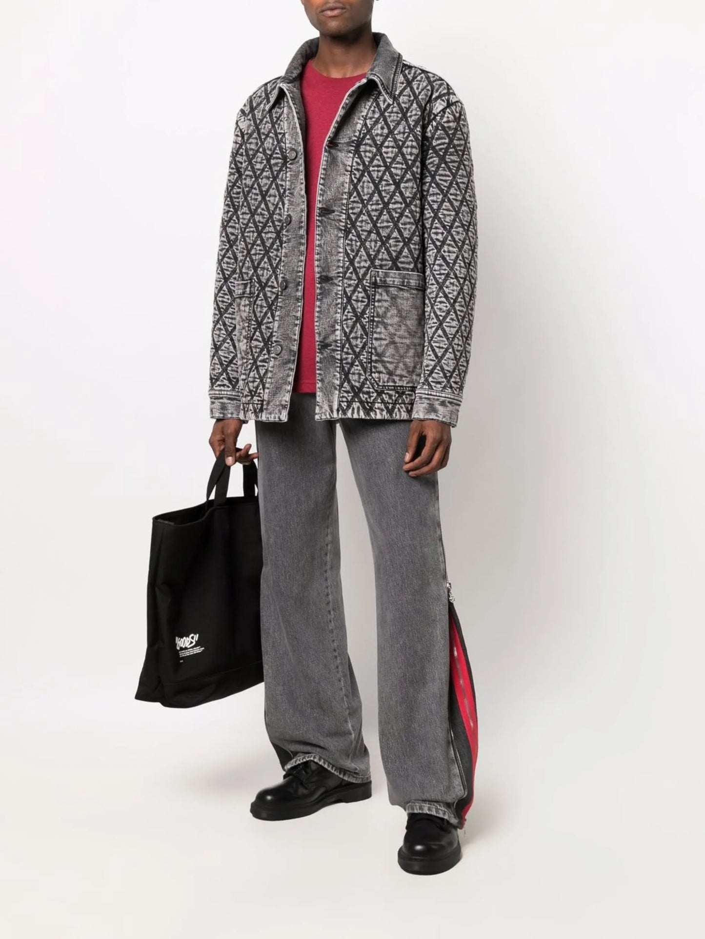 diamond-embroidered denim jacket