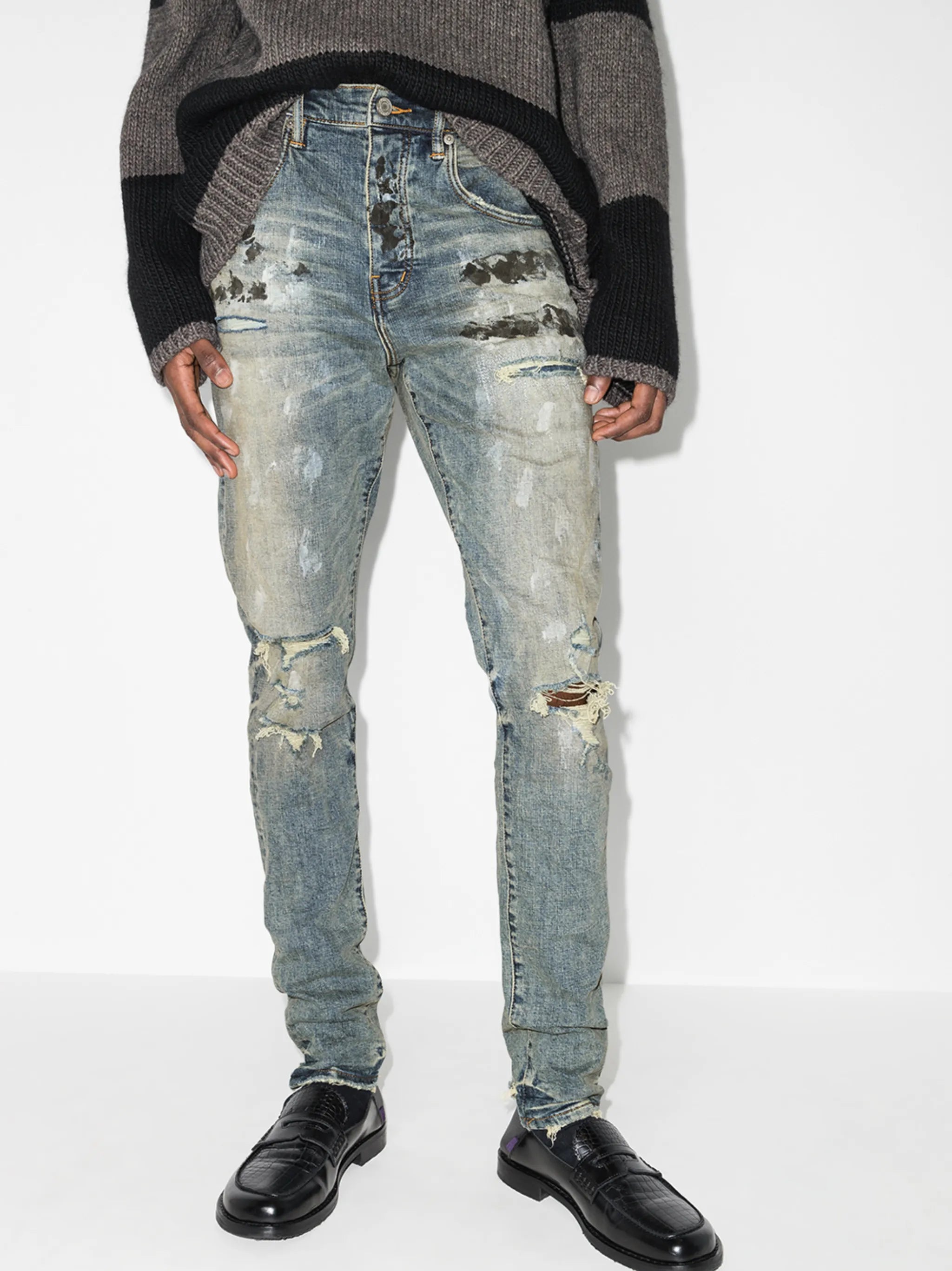 distressed ripped slim-fit jeans