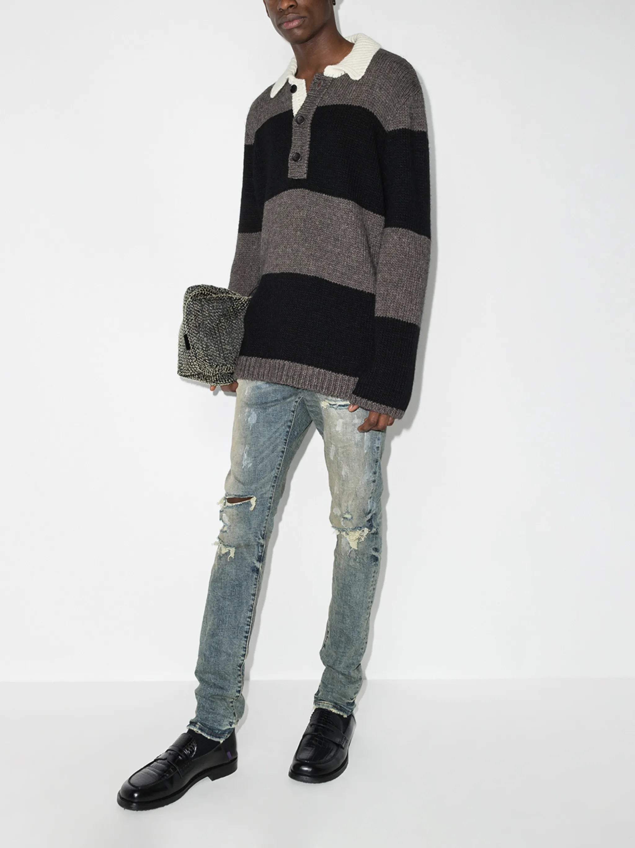 distressed ripped slim-fit jeans