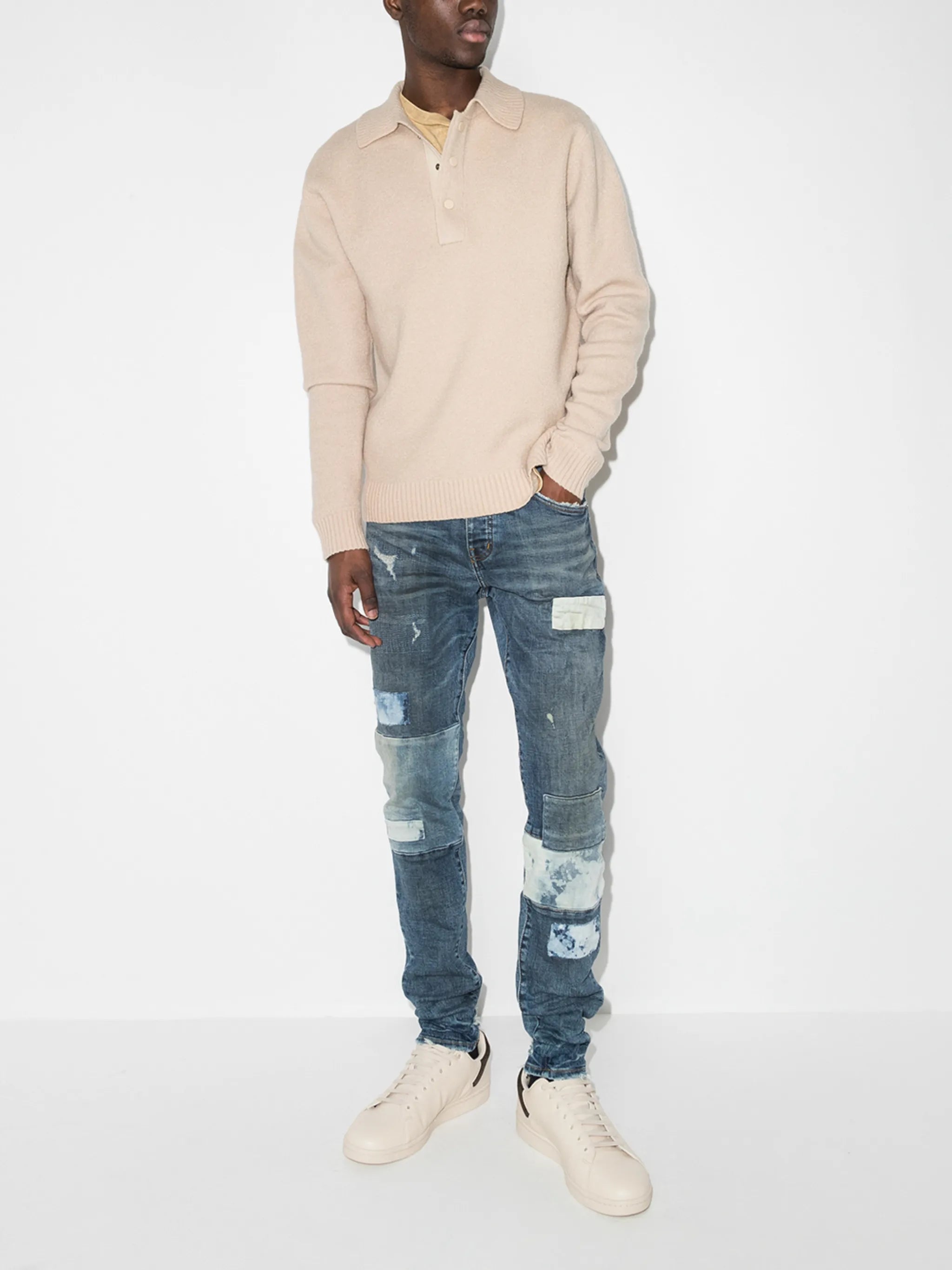 patchwork slim-fit jeans