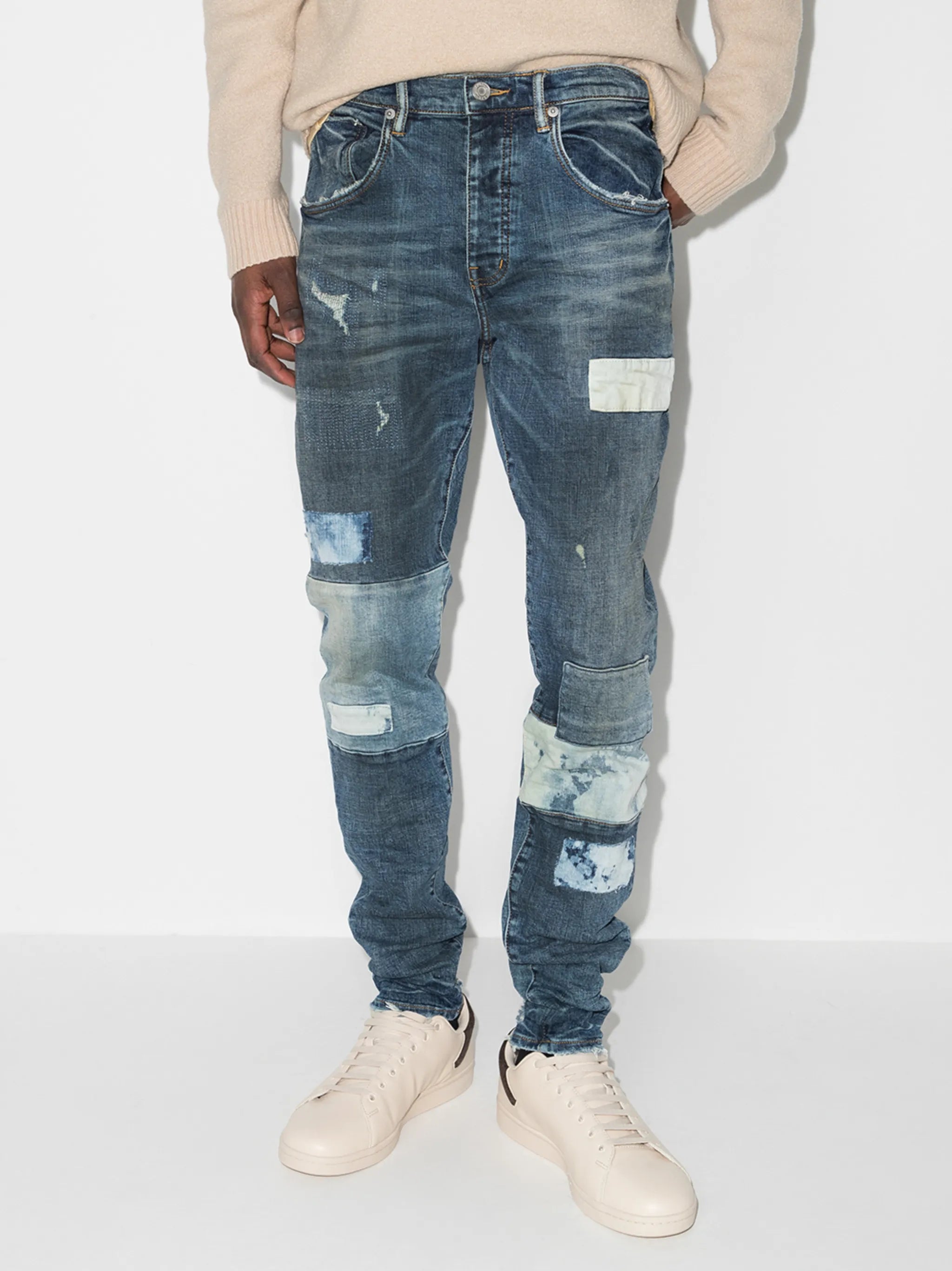 patchwork slim-fit jeans