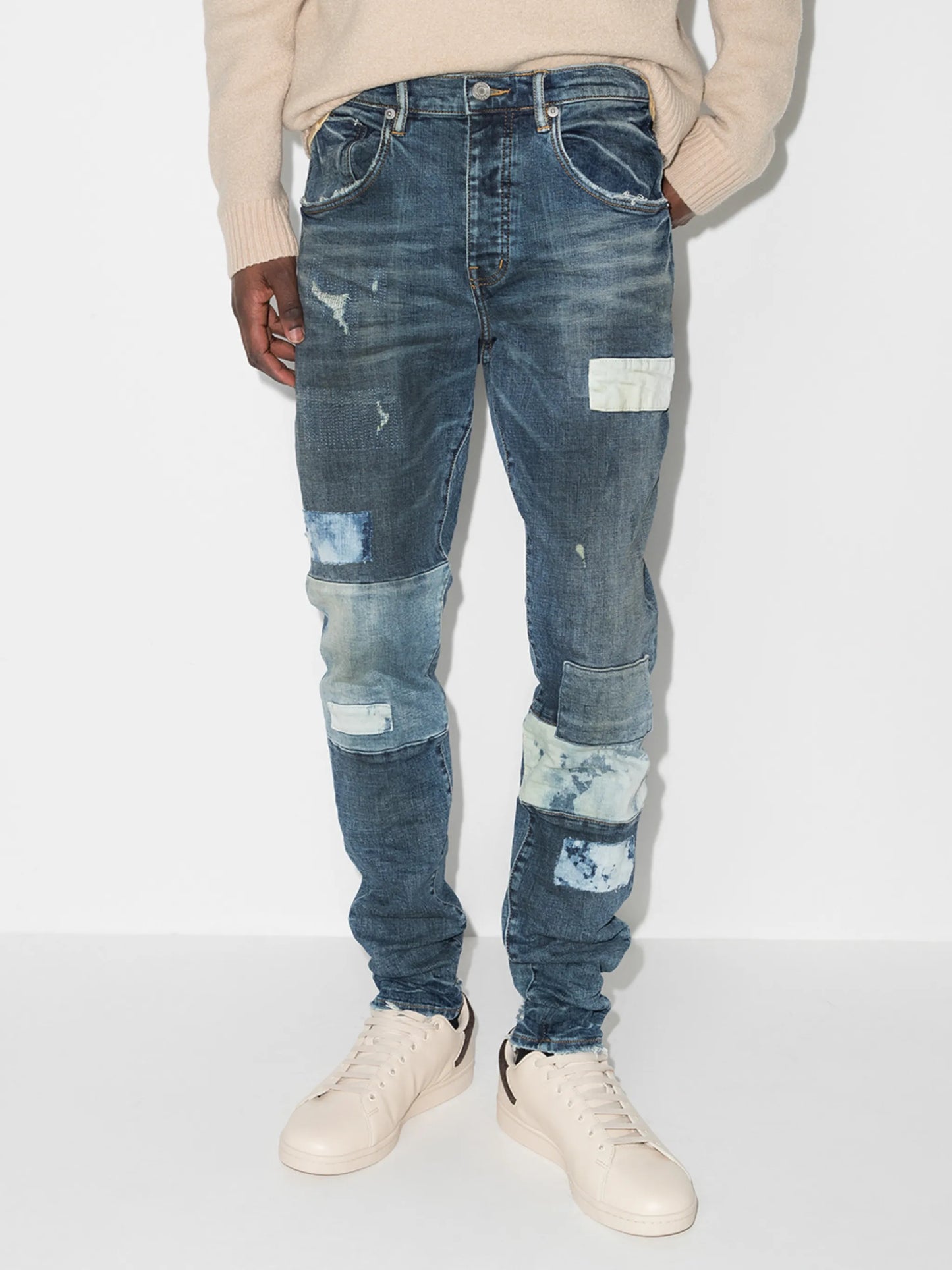 patchwork slim-fit jeans