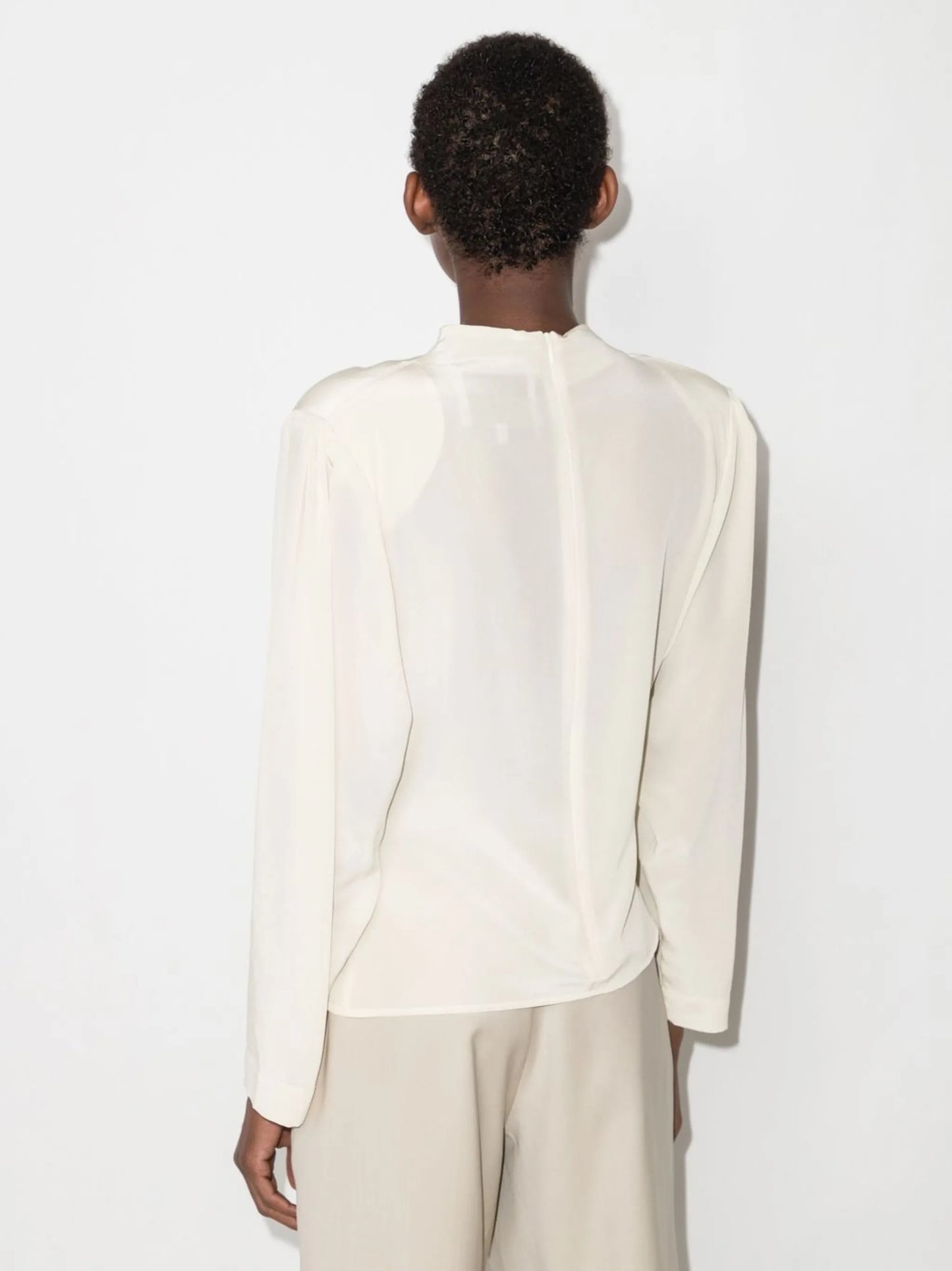 Jet draped silk blouse