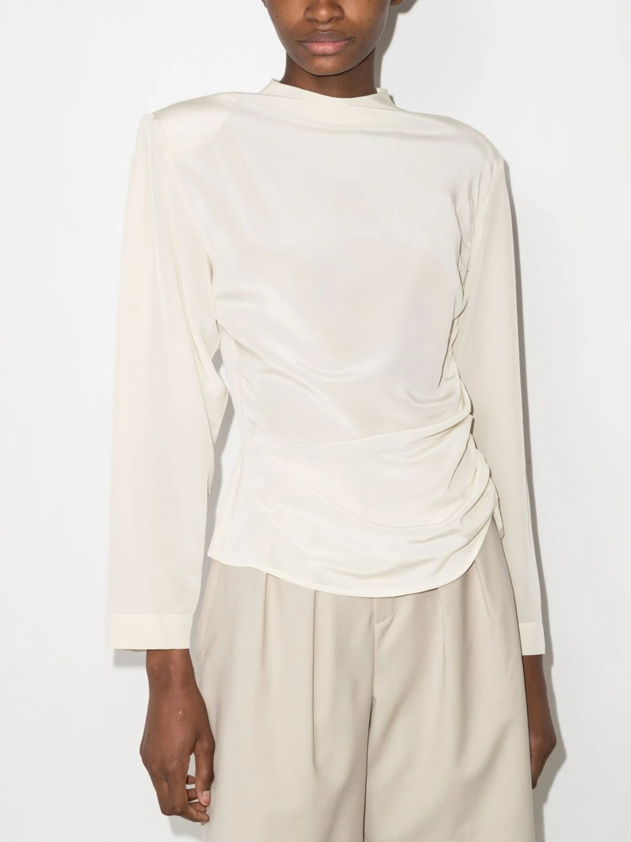 Jet draped silk blouse