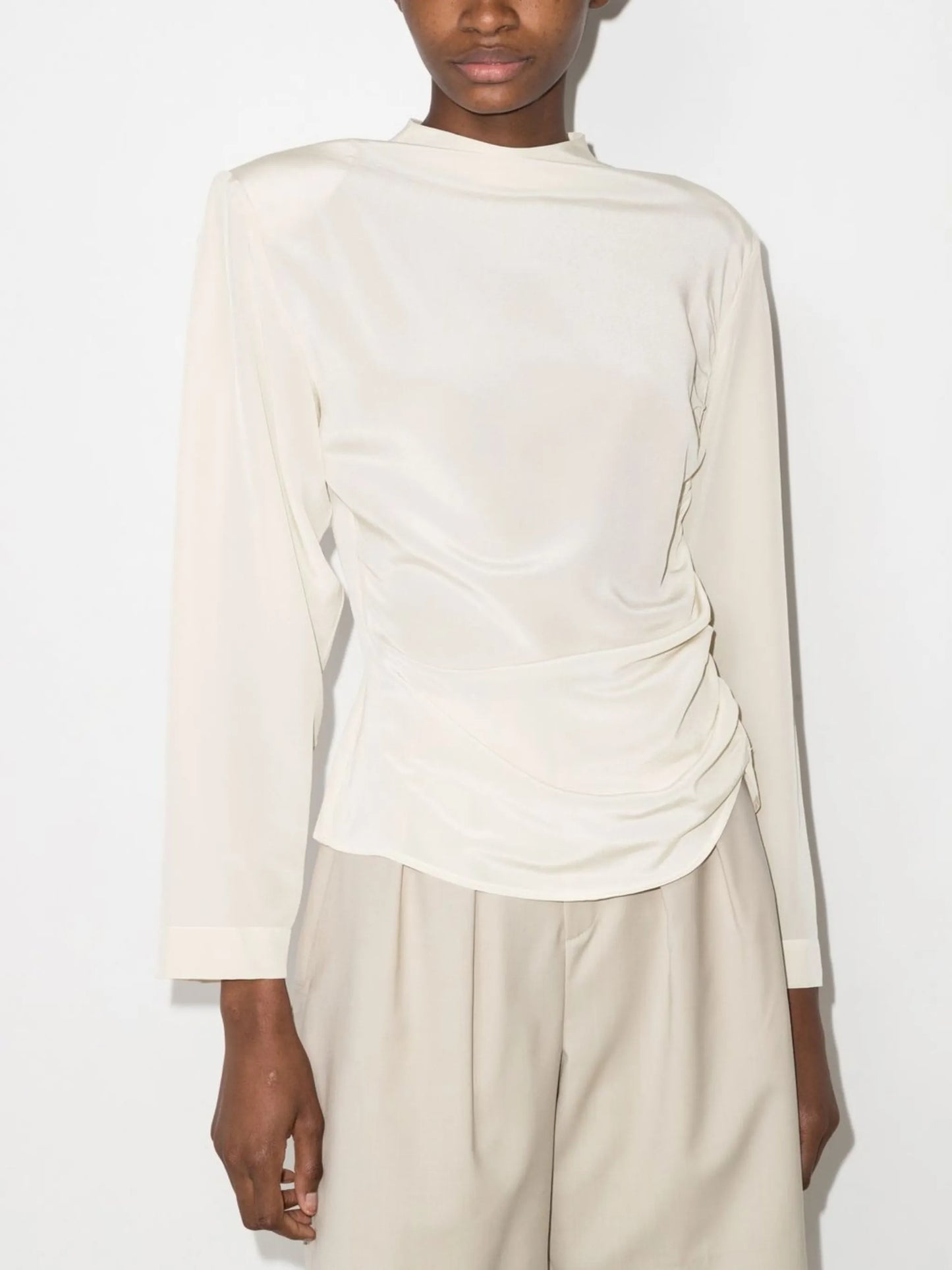 Jet draped silk blouse
