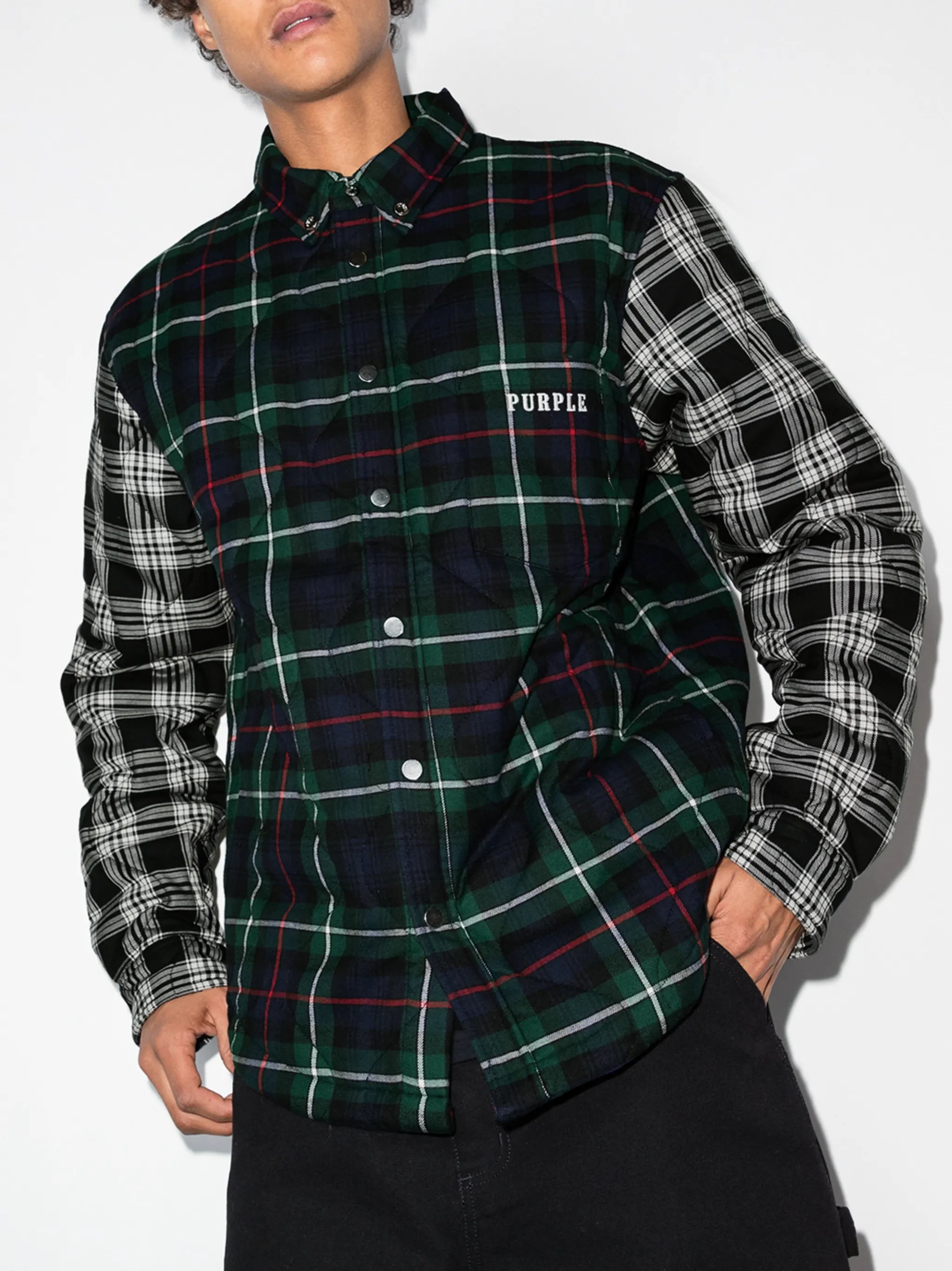 plaid logo quilted shirt