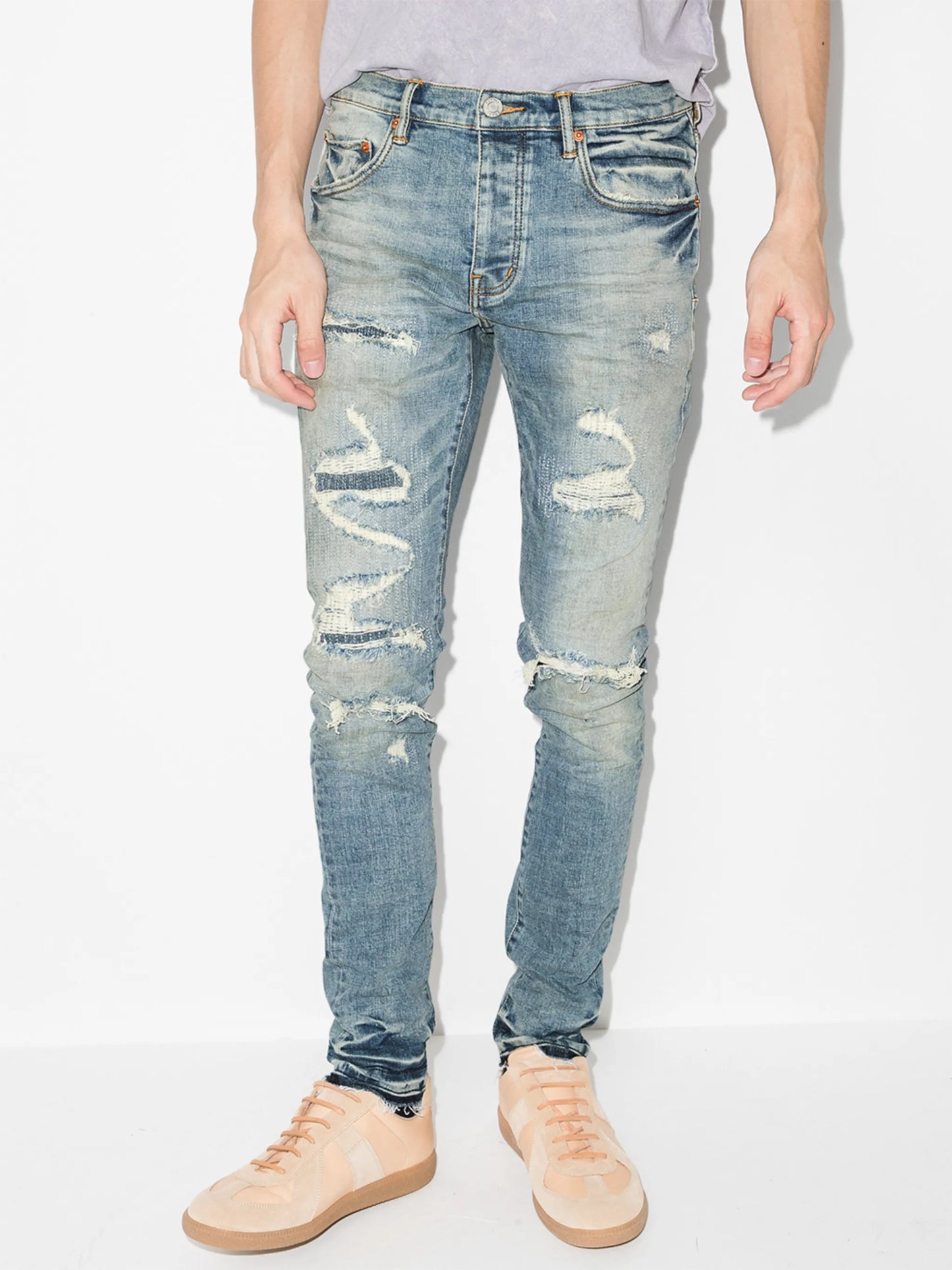 P001 Vintage distressed-finish skinny jeans