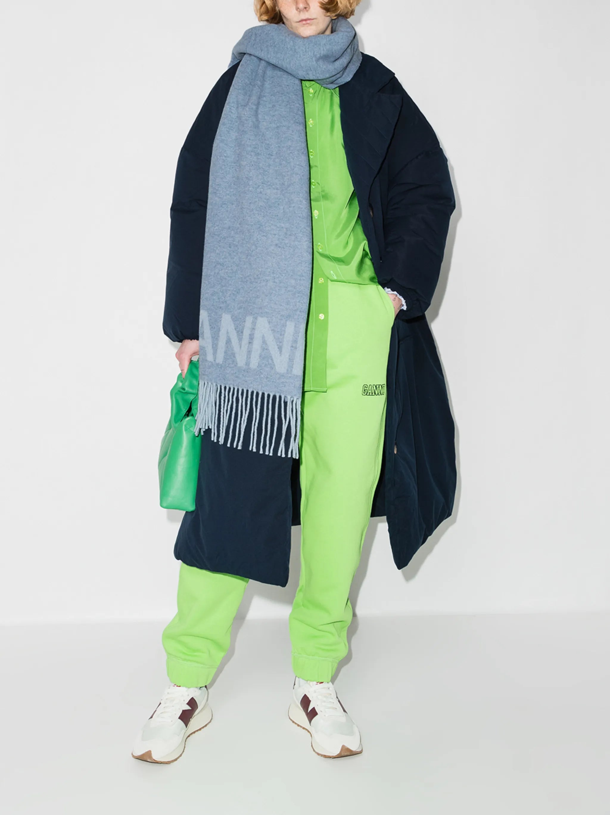 fringed logo two-tone scarf