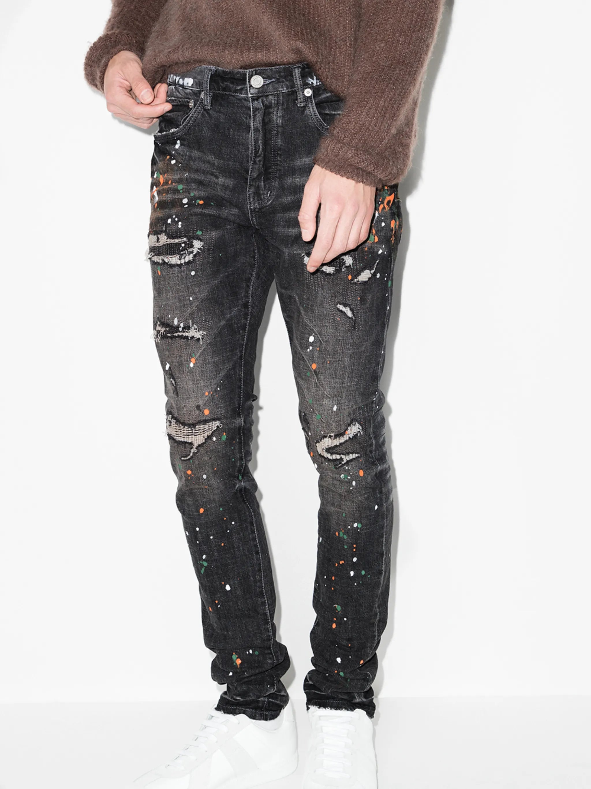 paint-splatter slim-fit jeans