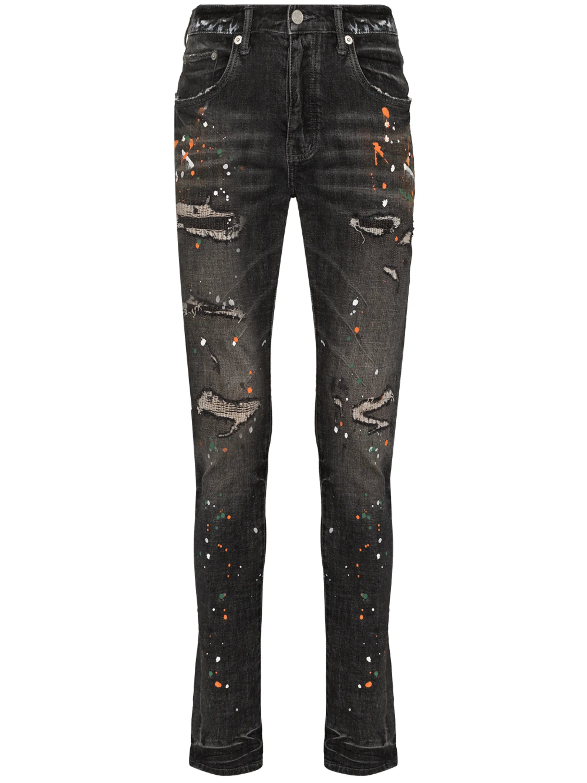 paint-splatter slim-fit jeans
