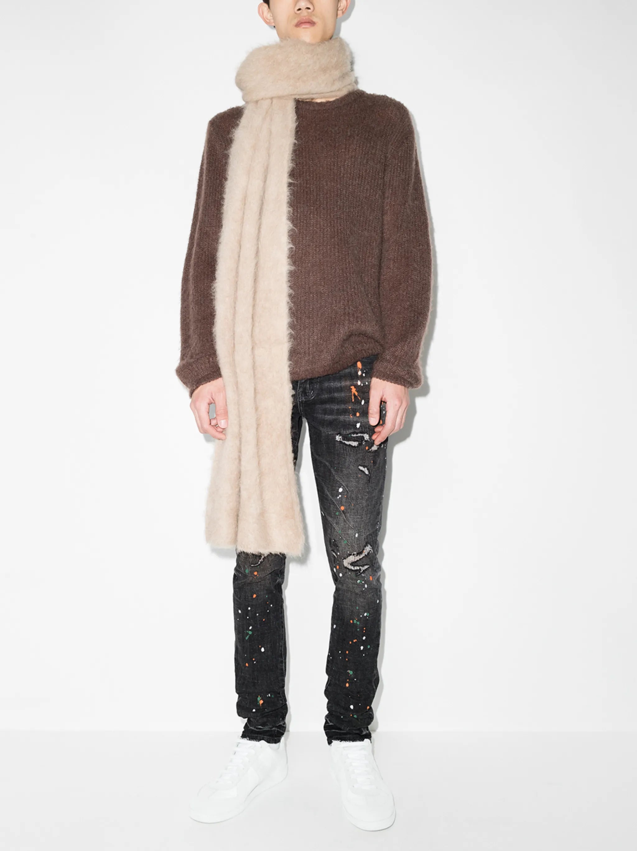 paint-splatter slim-fit jeans