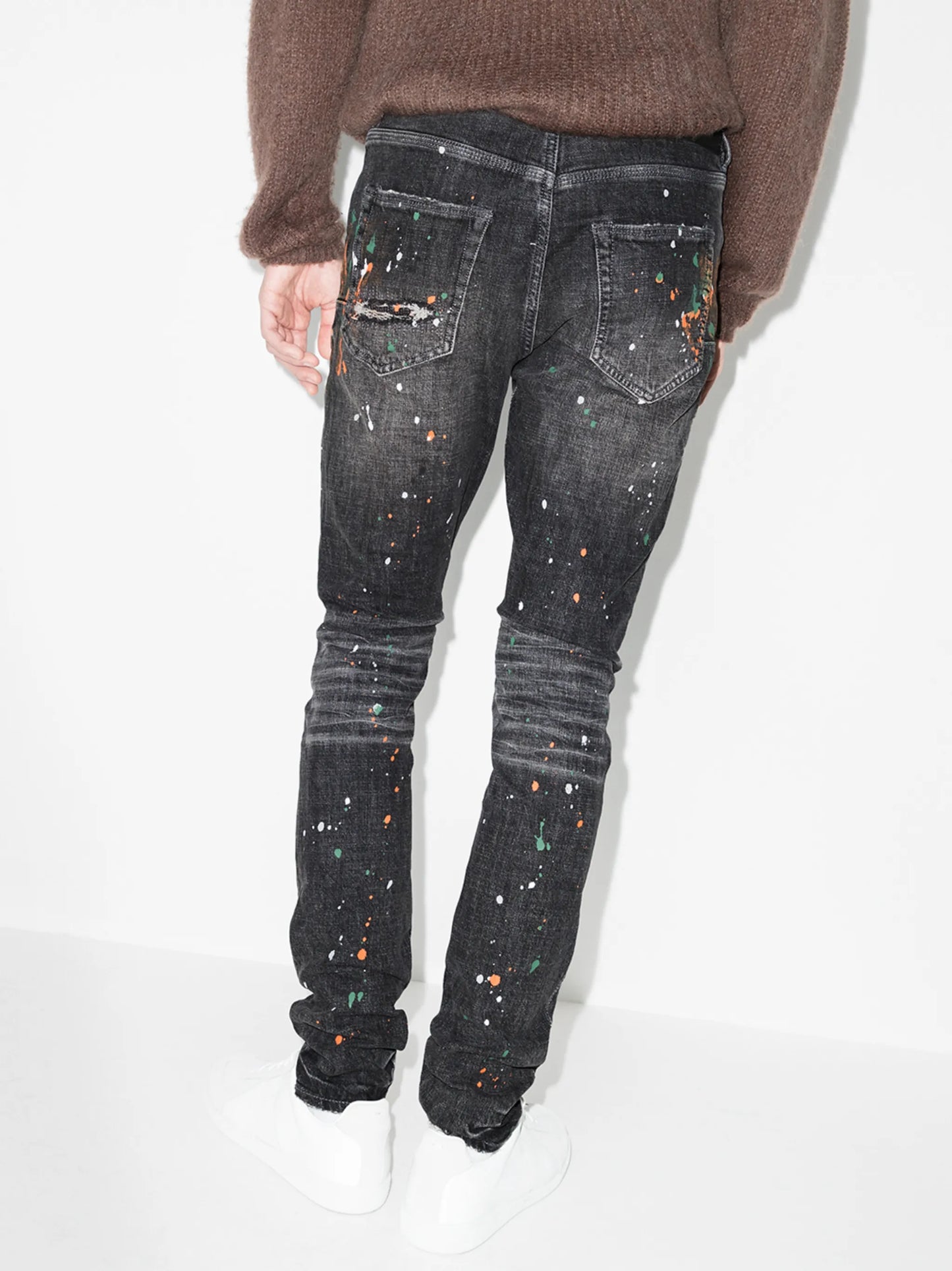 paint-splatter slim-fit jeans