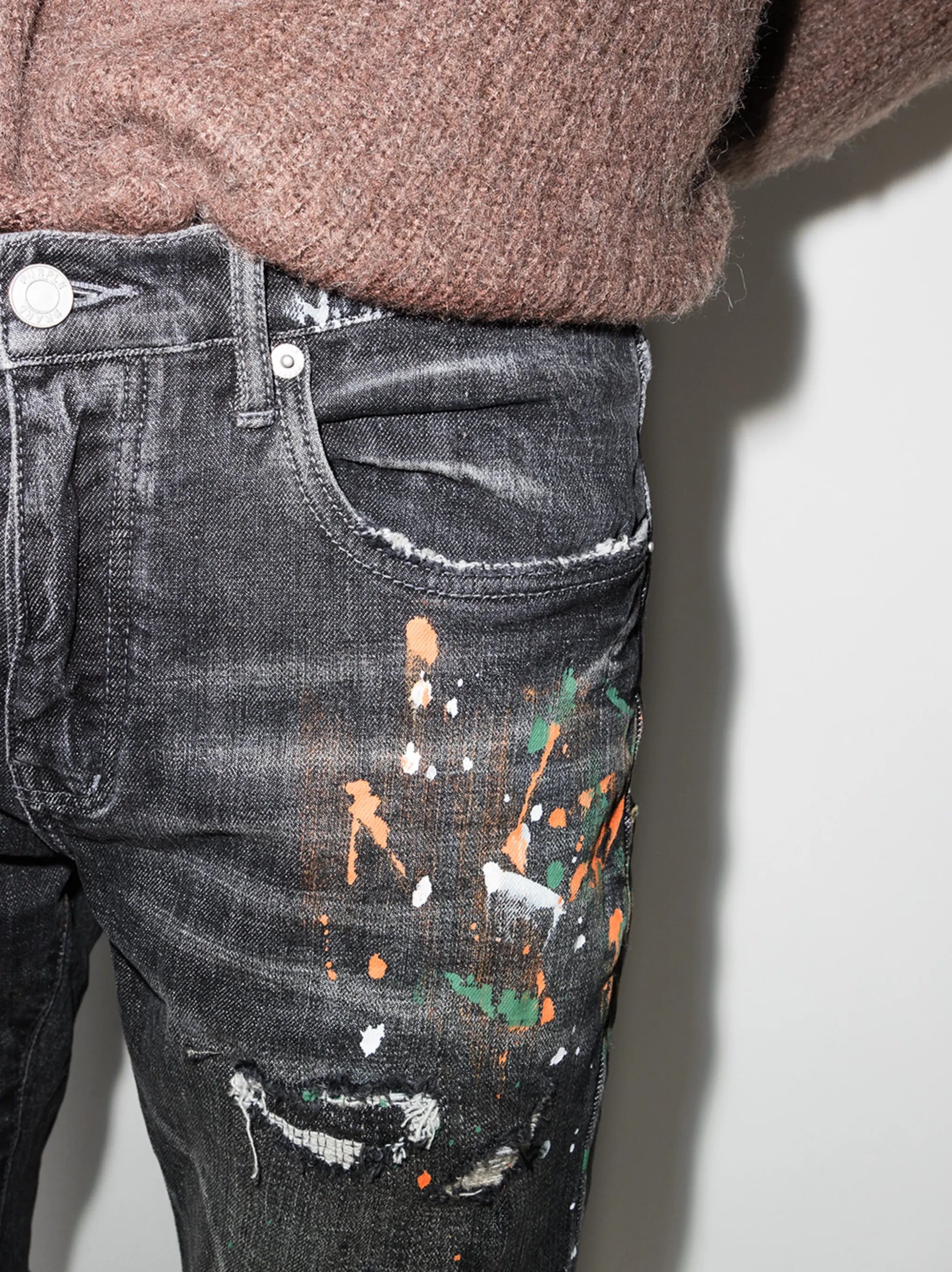 paint-splatter slim-fit jeans