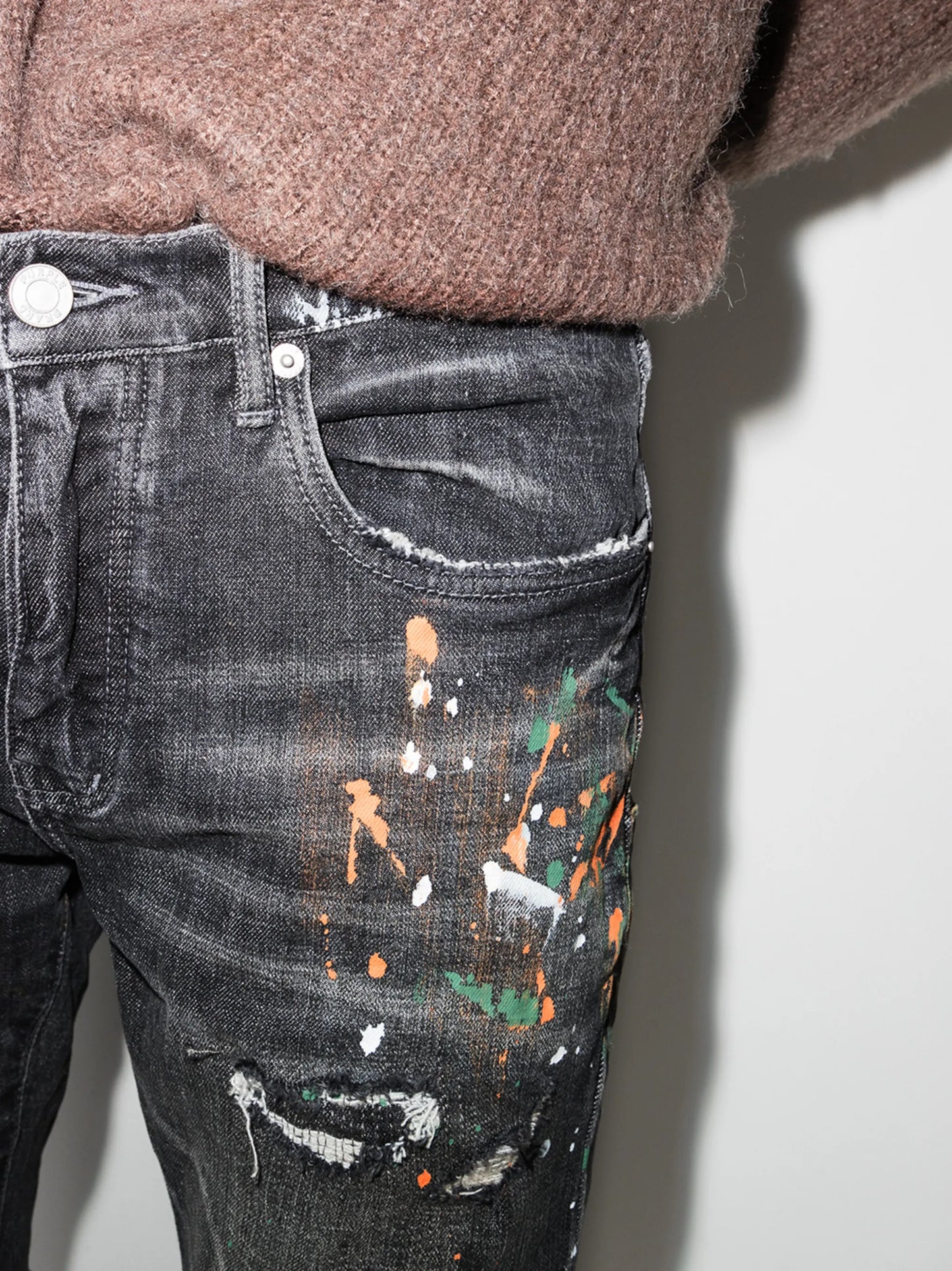 paint-splatter slim-fit jeans