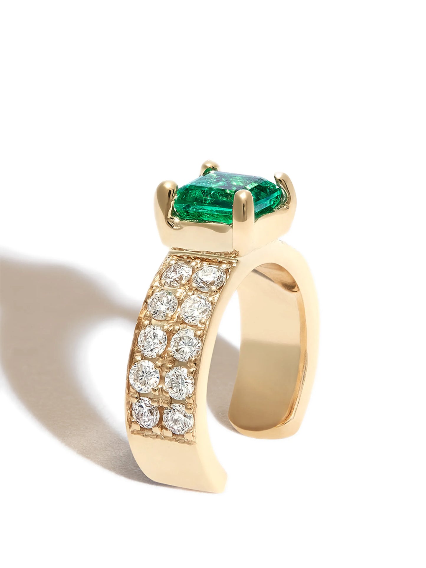 14kt yellow gold diamond and emerald ear cuff