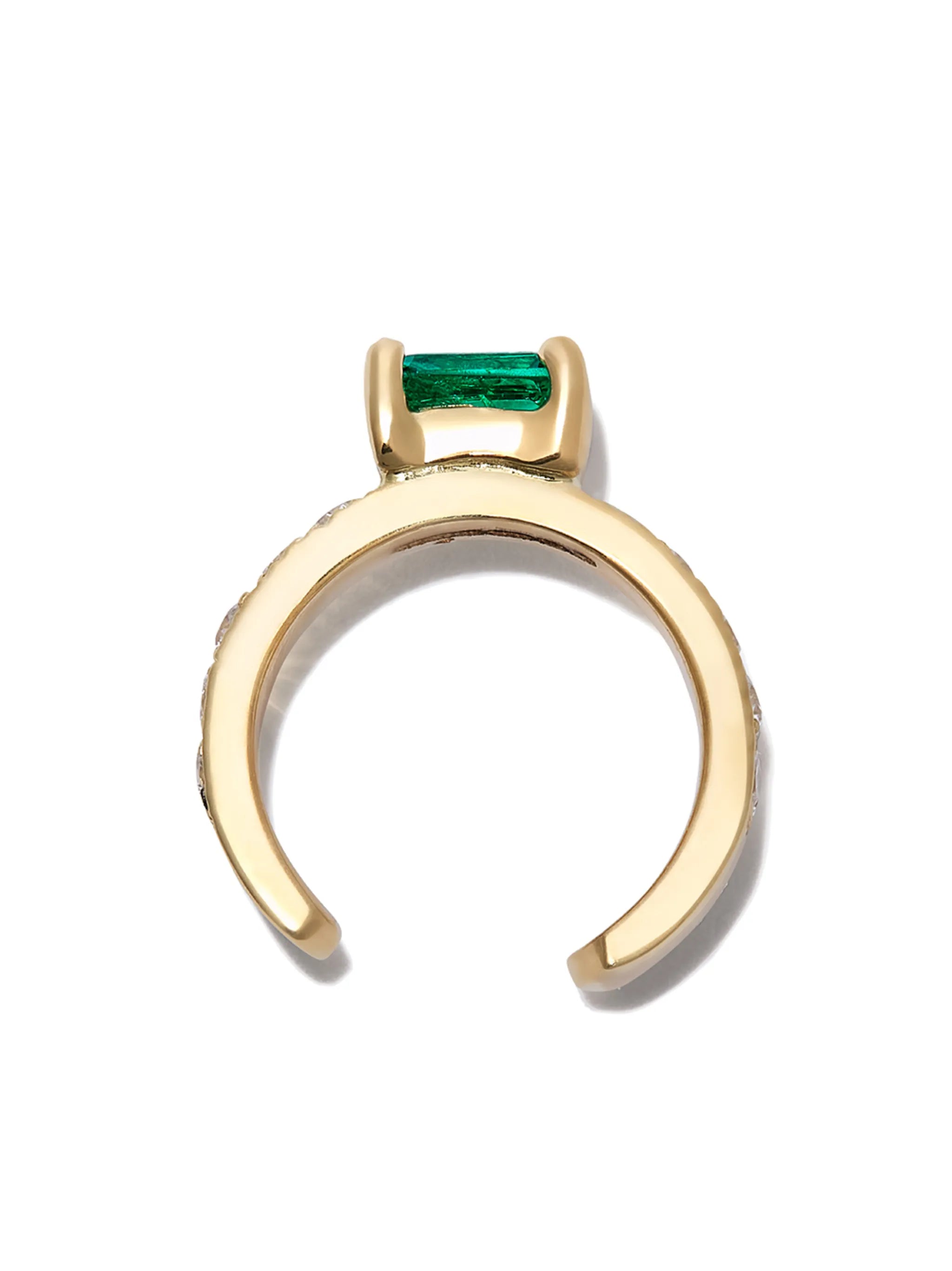 14kt yellow gold diamond and emerald ear cuff