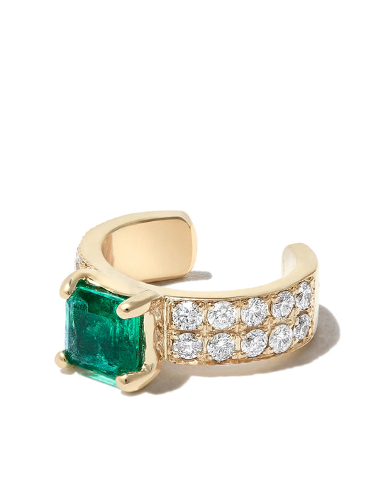 14kt yellow gold diamond and emerald ear cuff