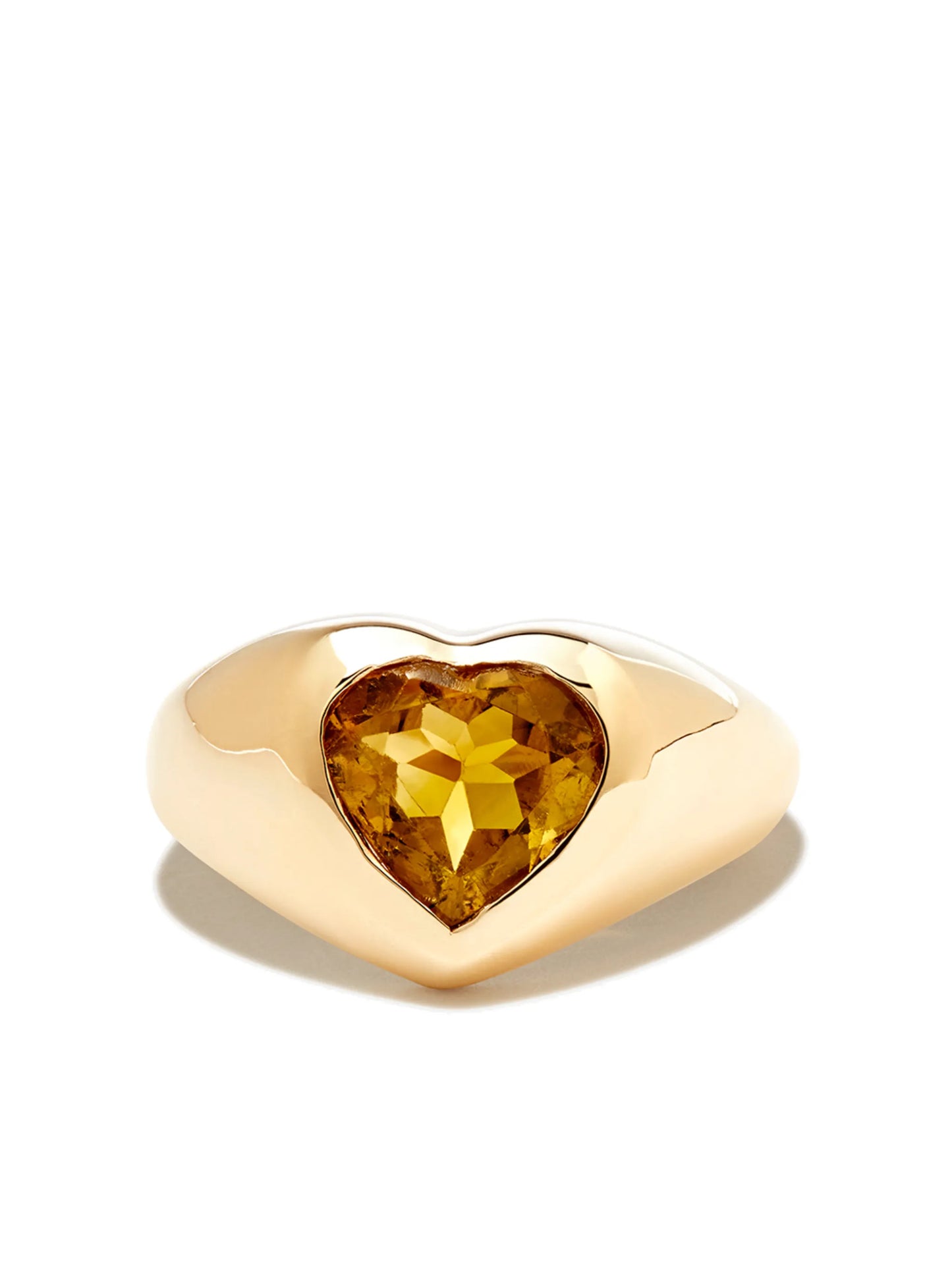 14kt yellow gold Olive tourmaline heart signet ring
