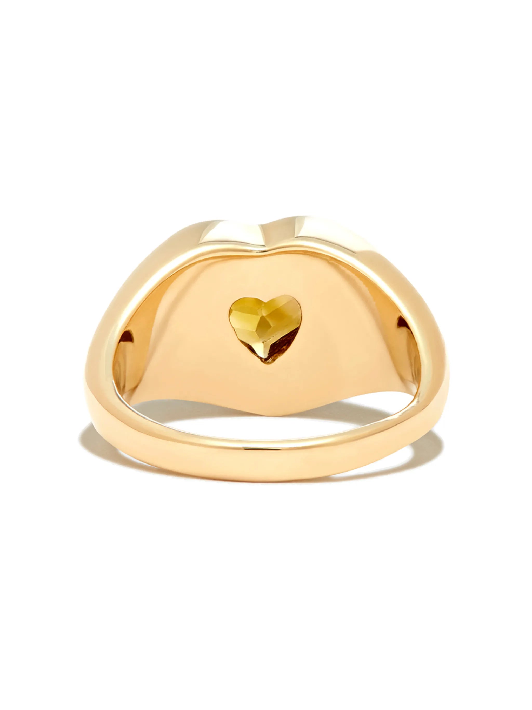 14kt yellow gold Olive tourmaline heart signet ring