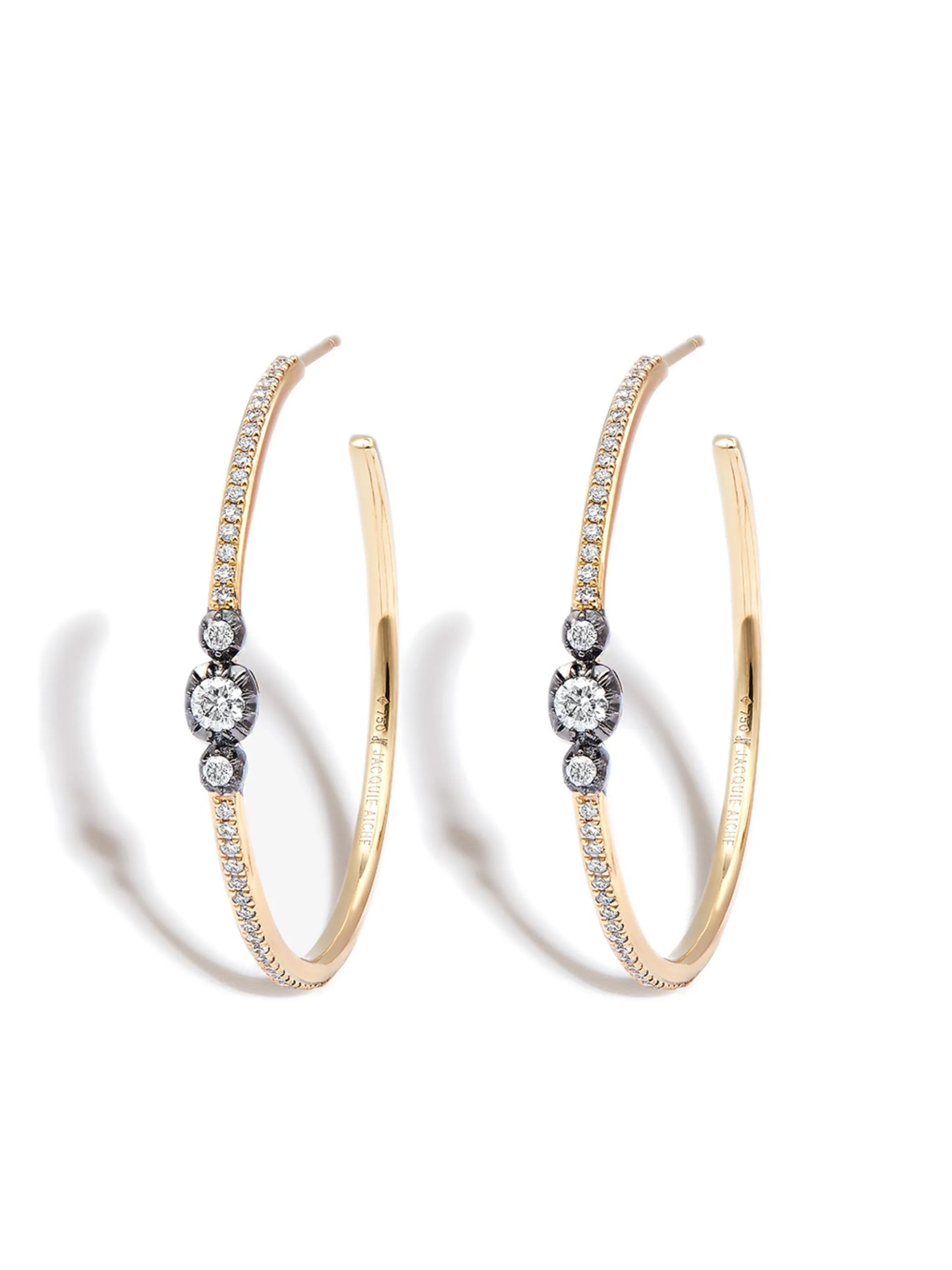 14kt yellow gold diamond hoop earrings
