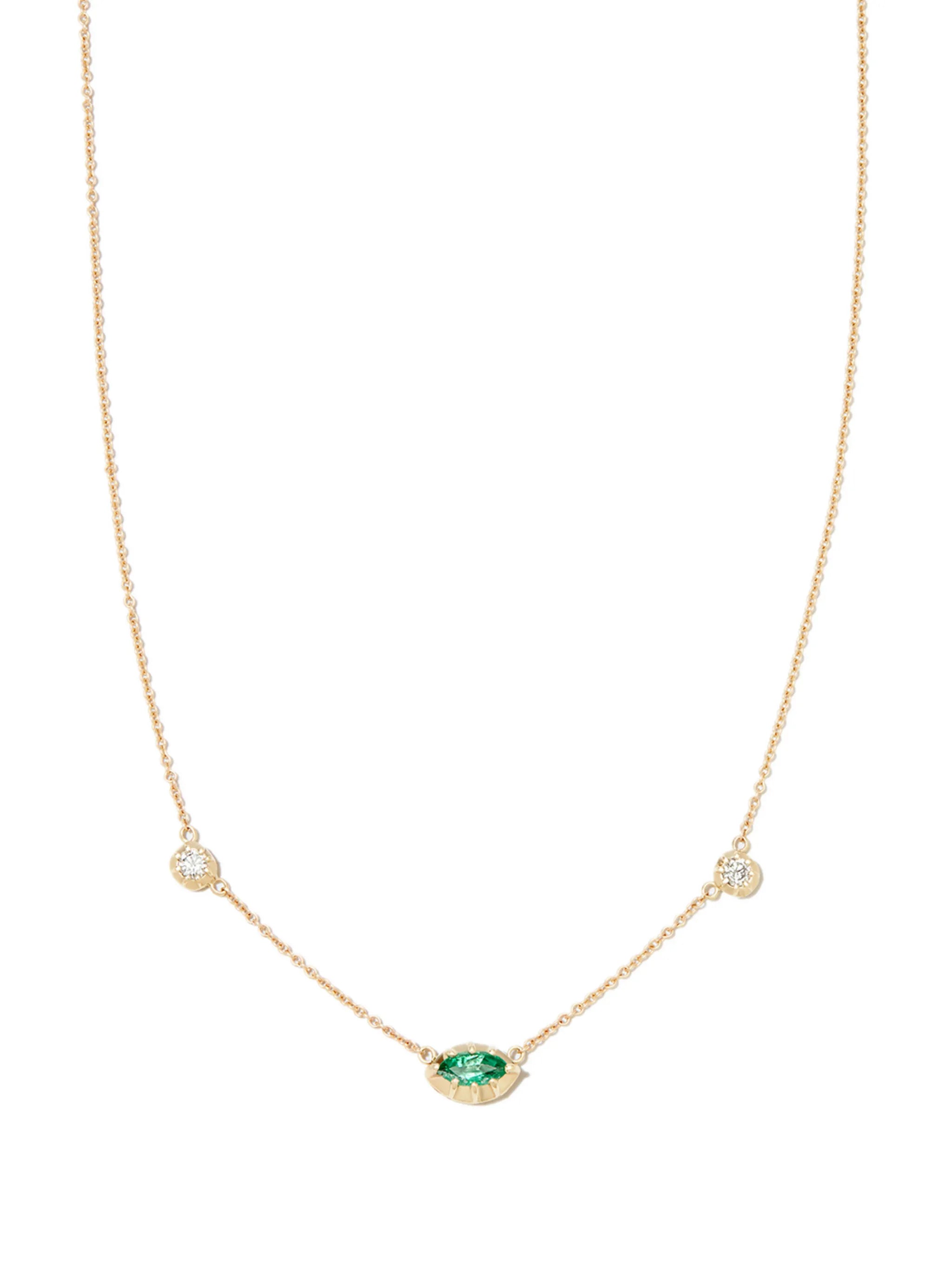 14kt yellow gold Sophia emerald and diamond necklace