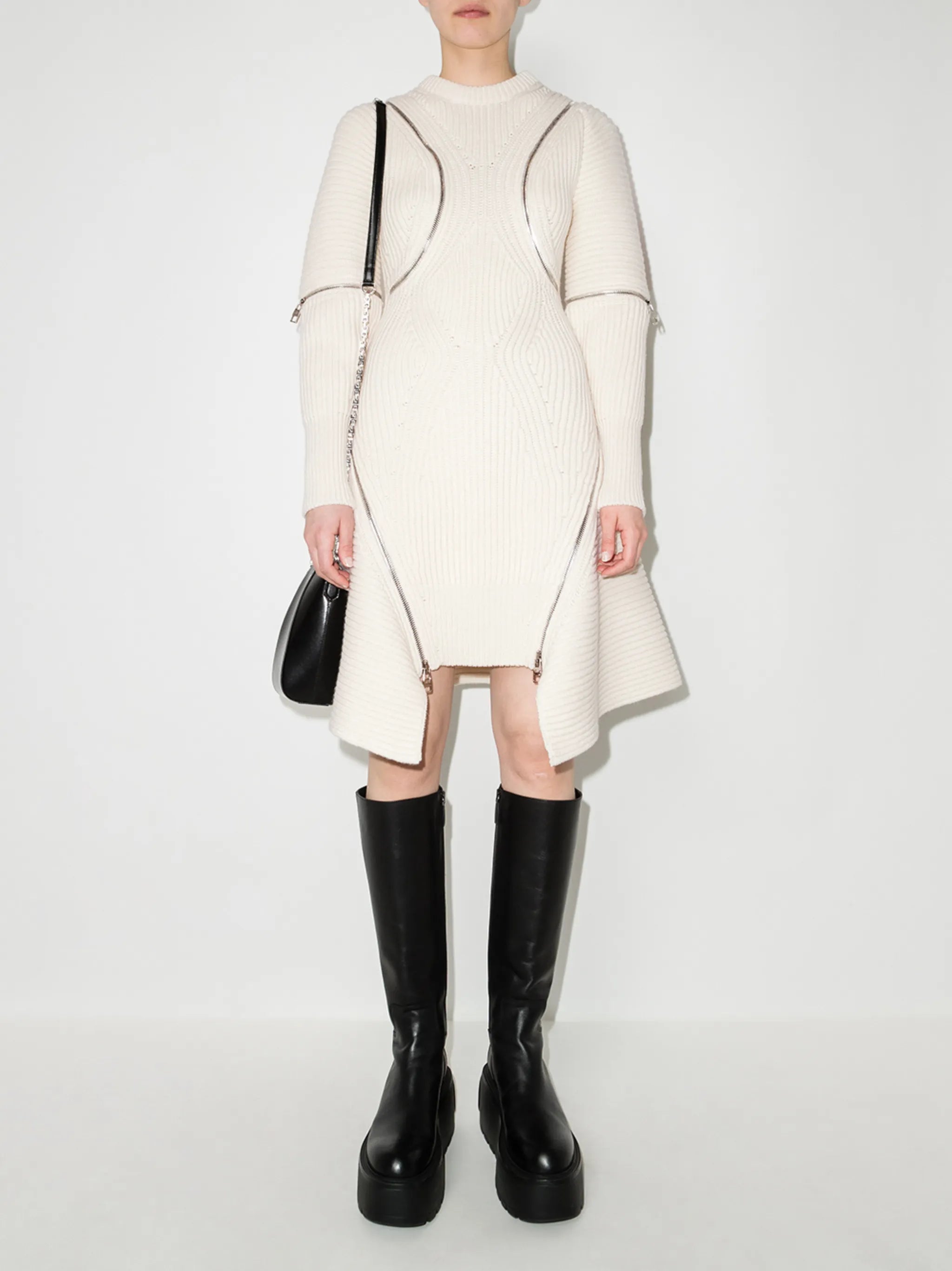 zip-detailing knitted dress