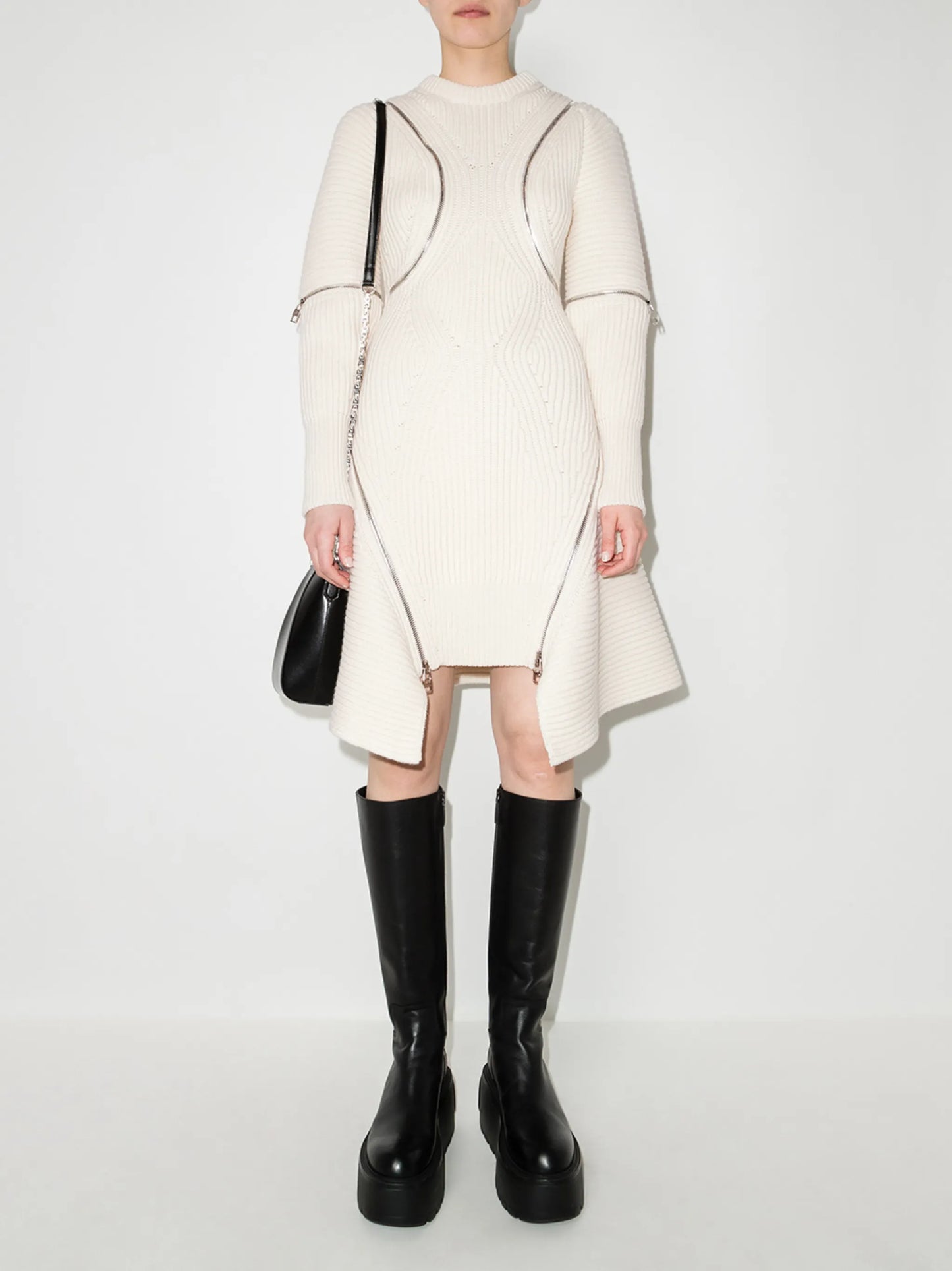 zip-detailing knitted dress