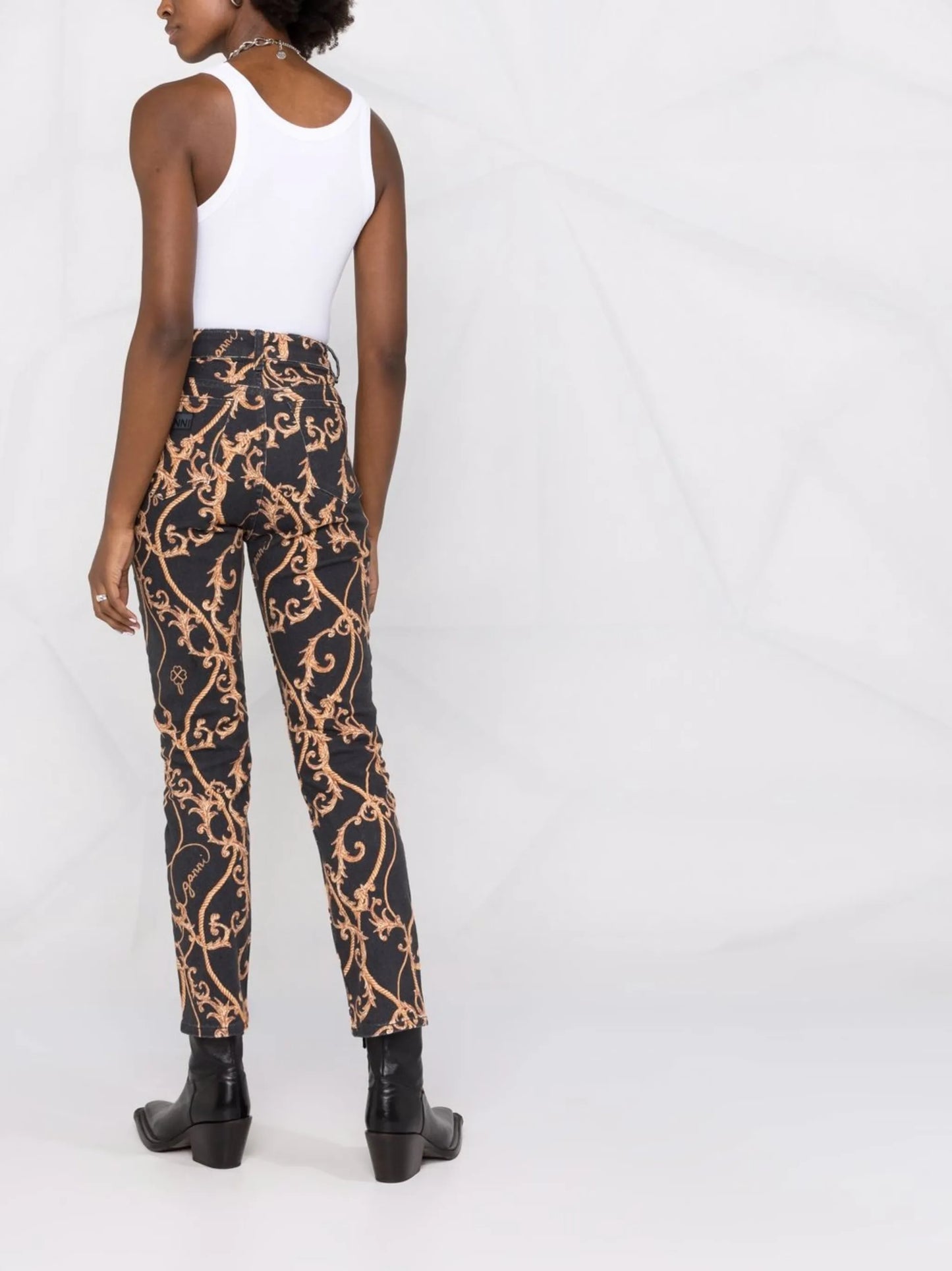 baroque-print jeans