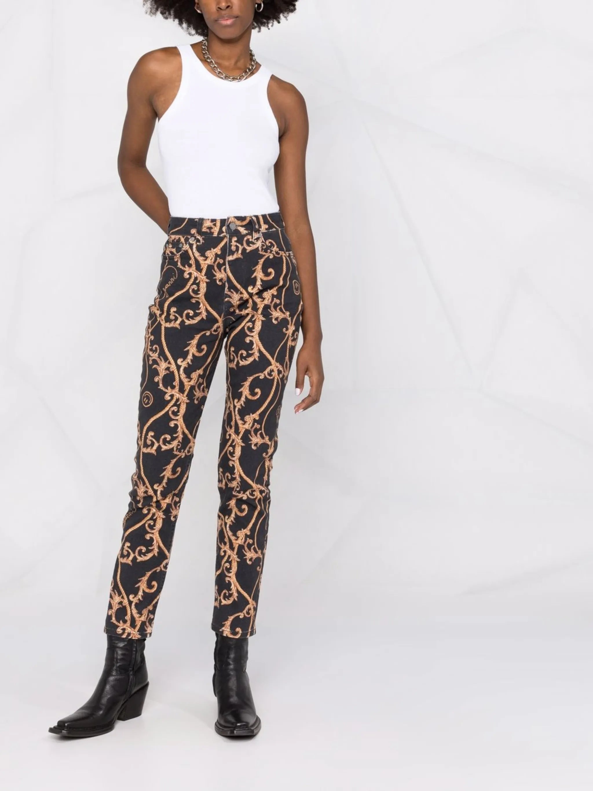 baroque-print jeans