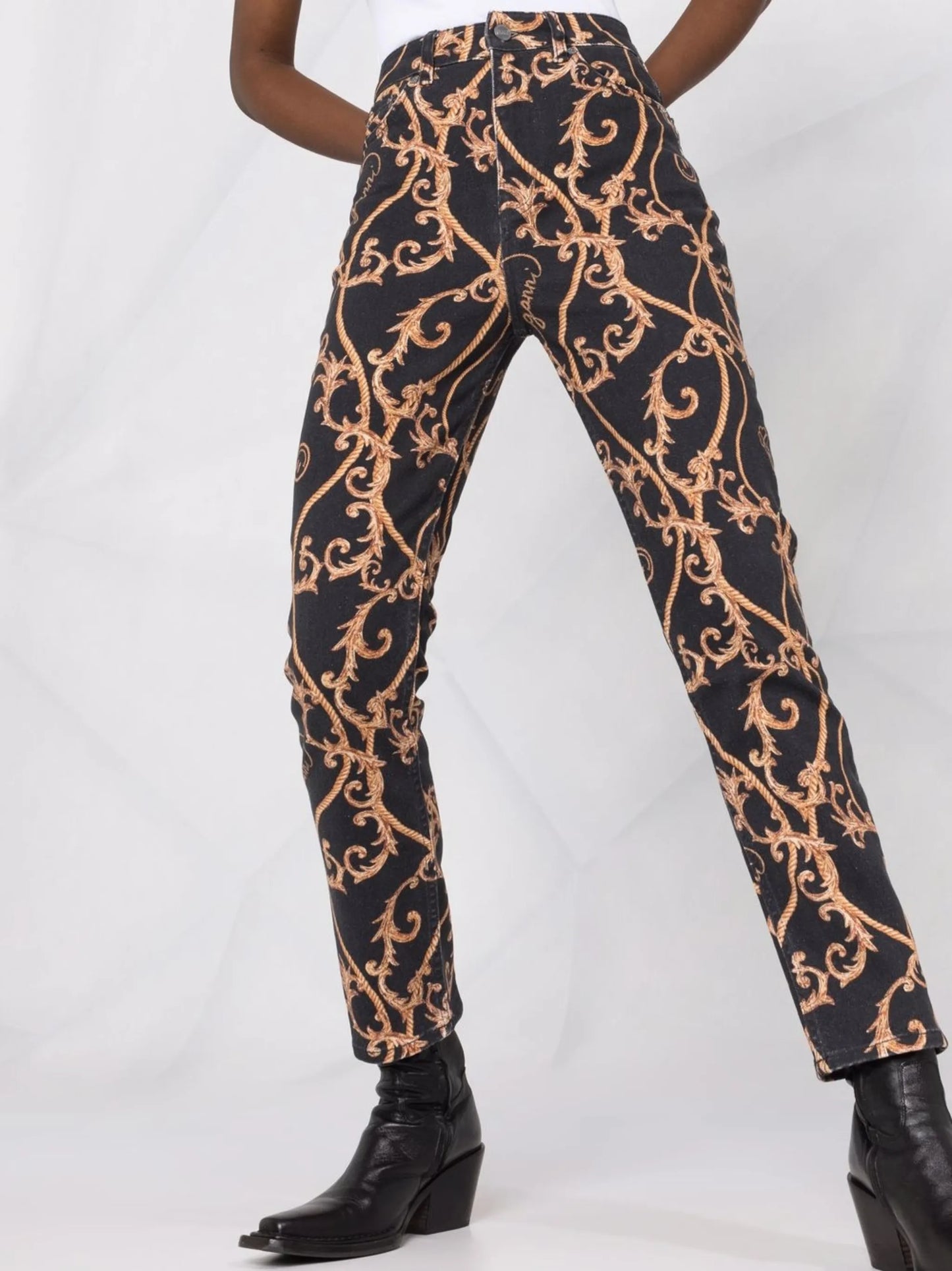 baroque-print jeans