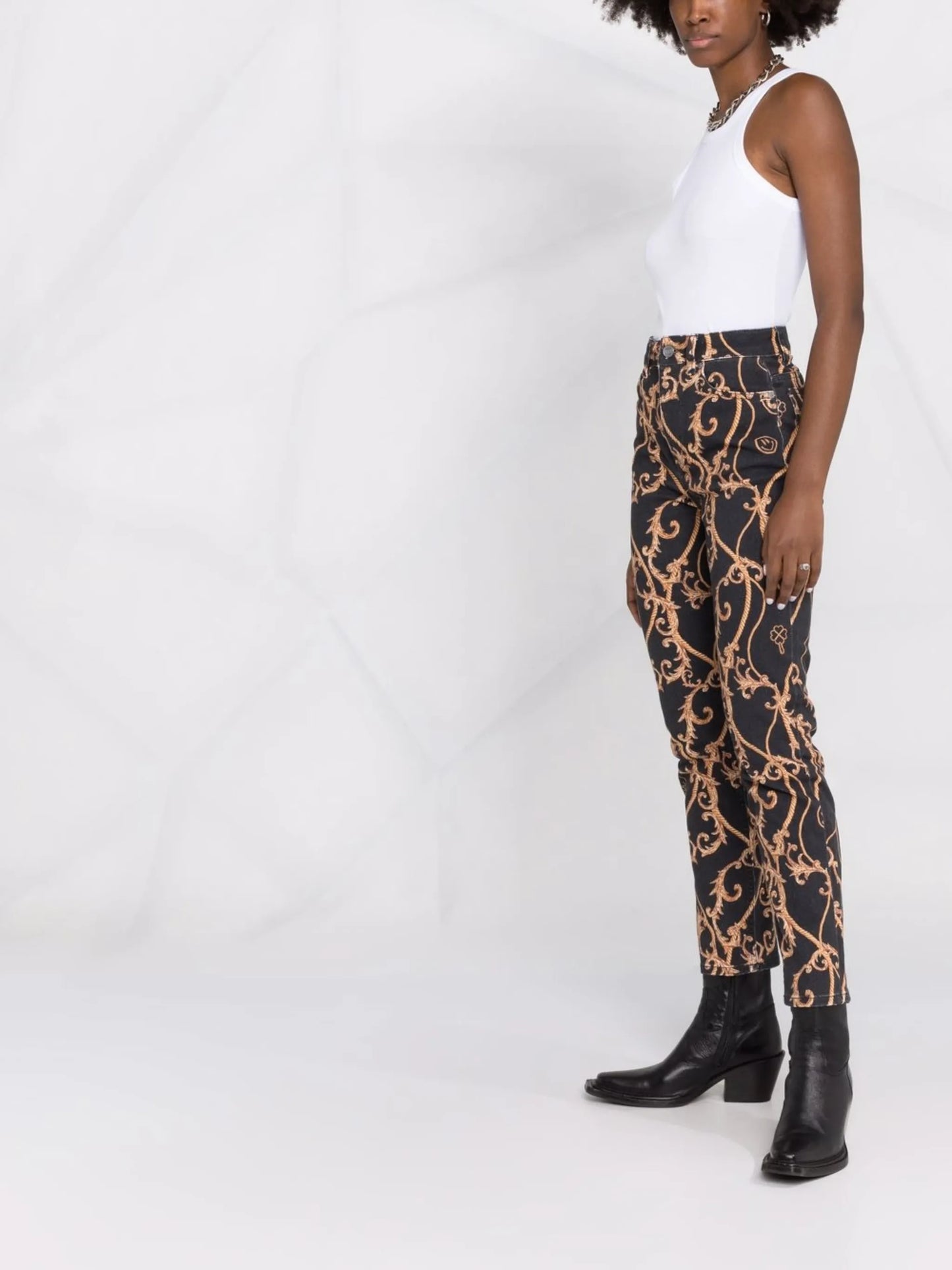 baroque-print jeans