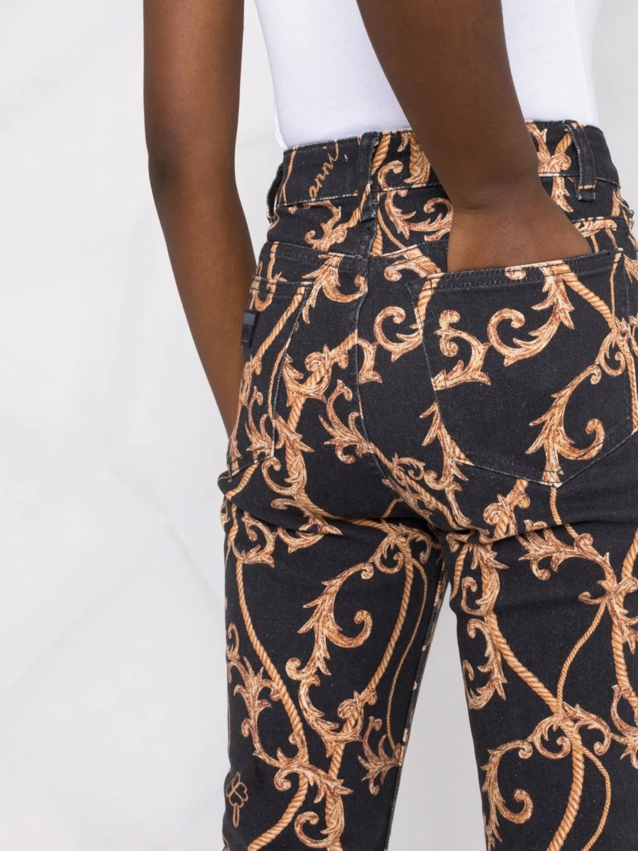 baroque-print jeans