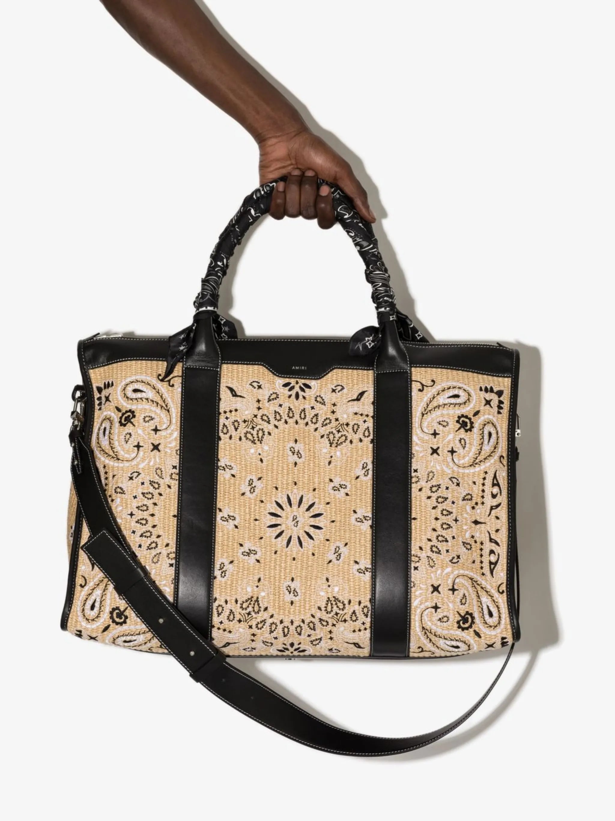 bandana-print raffia holdall