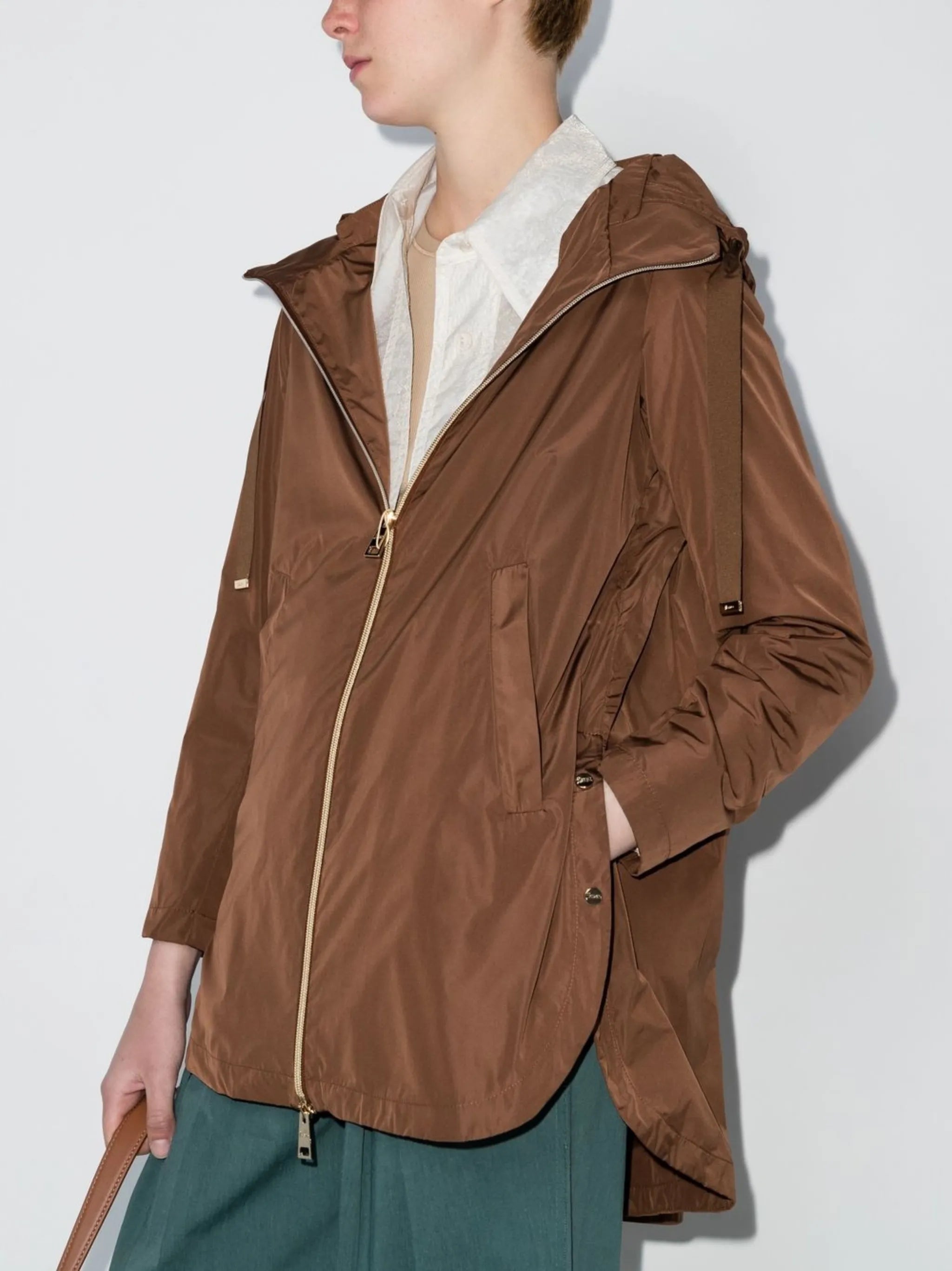 pleated-back zip-up coat