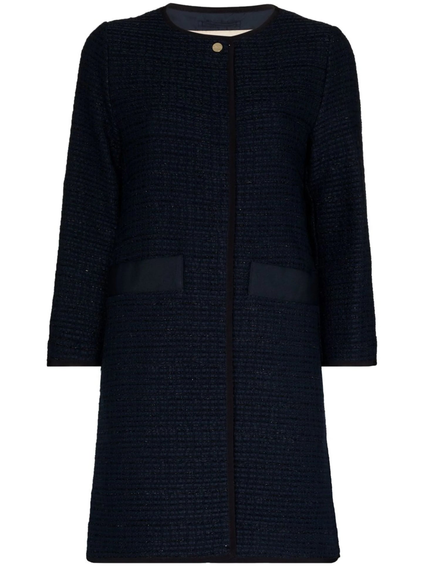 collarless single-breasted tweed  coat