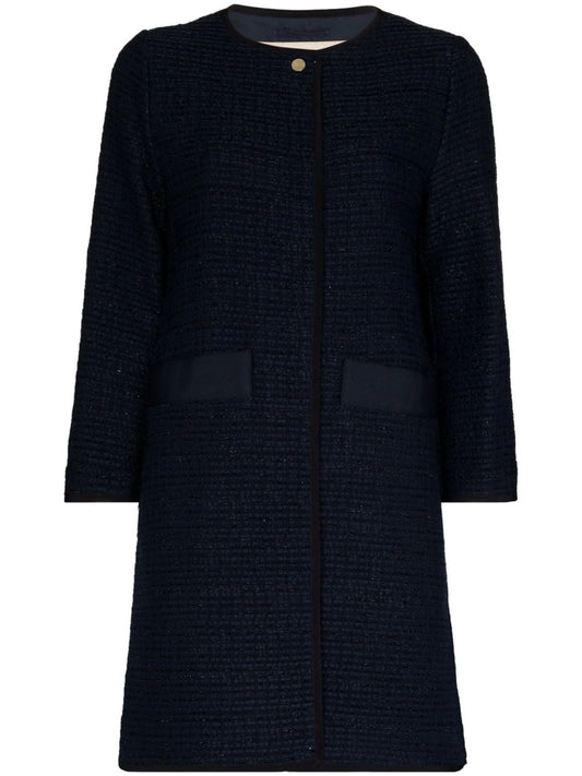 collarless single-breasted tweed  coat