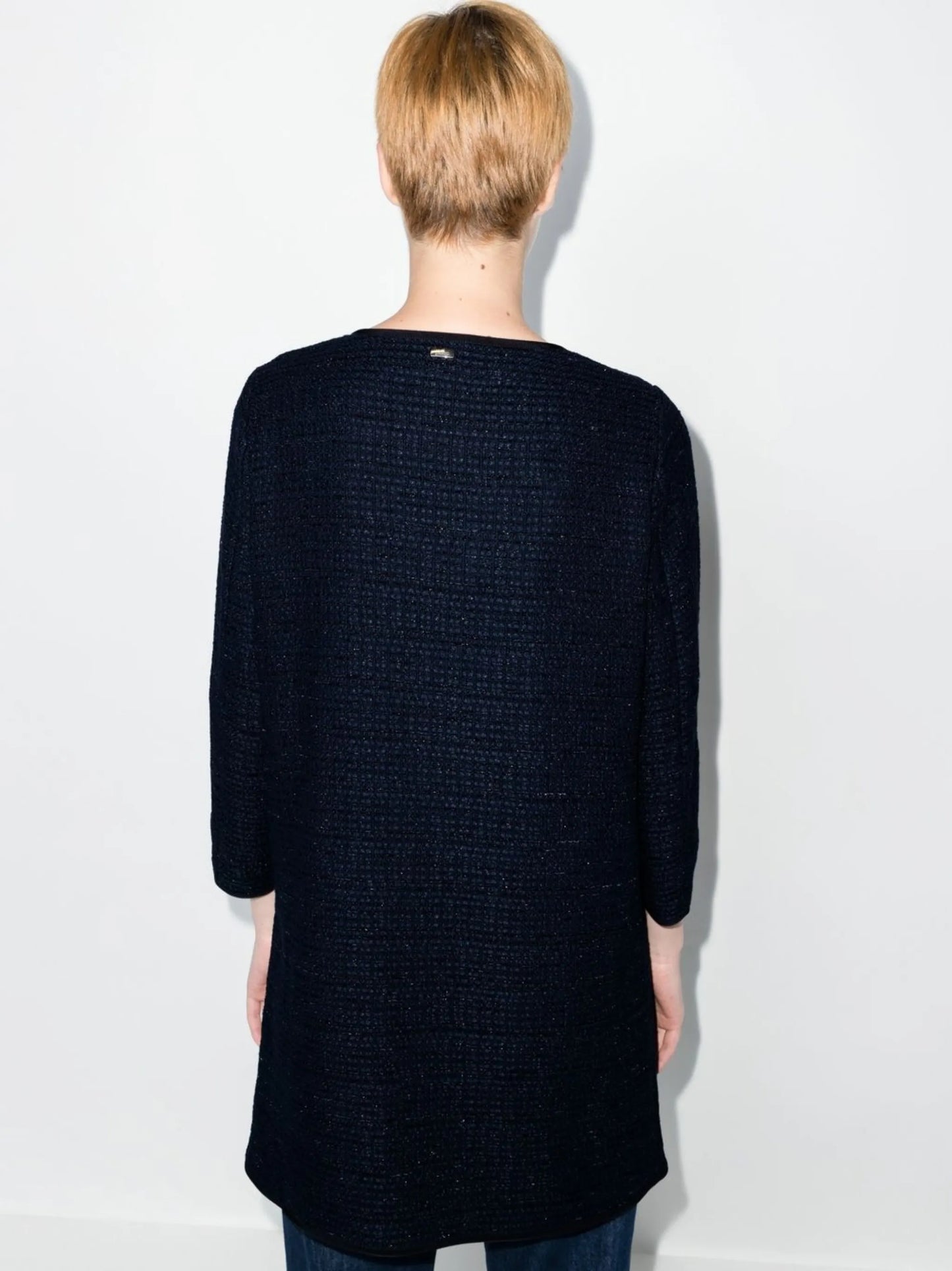 collarless single-breasted tweed  coat