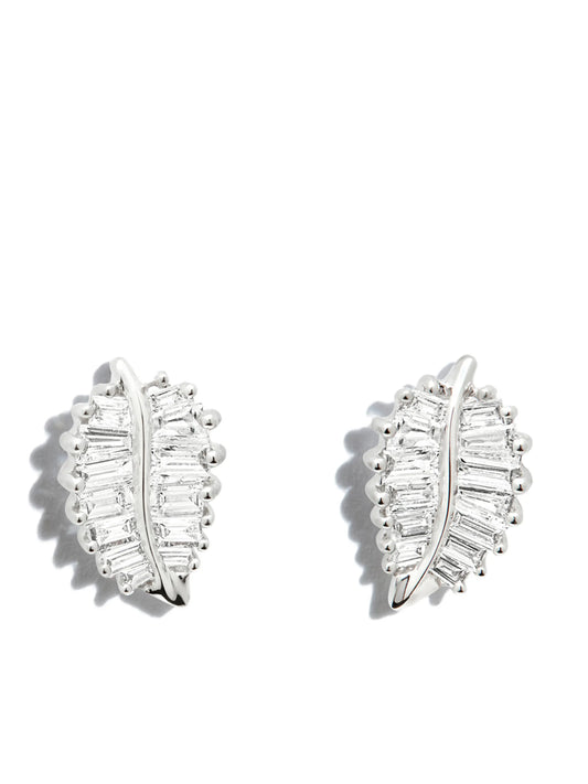 18kt white gold Palm Leaf stud earring