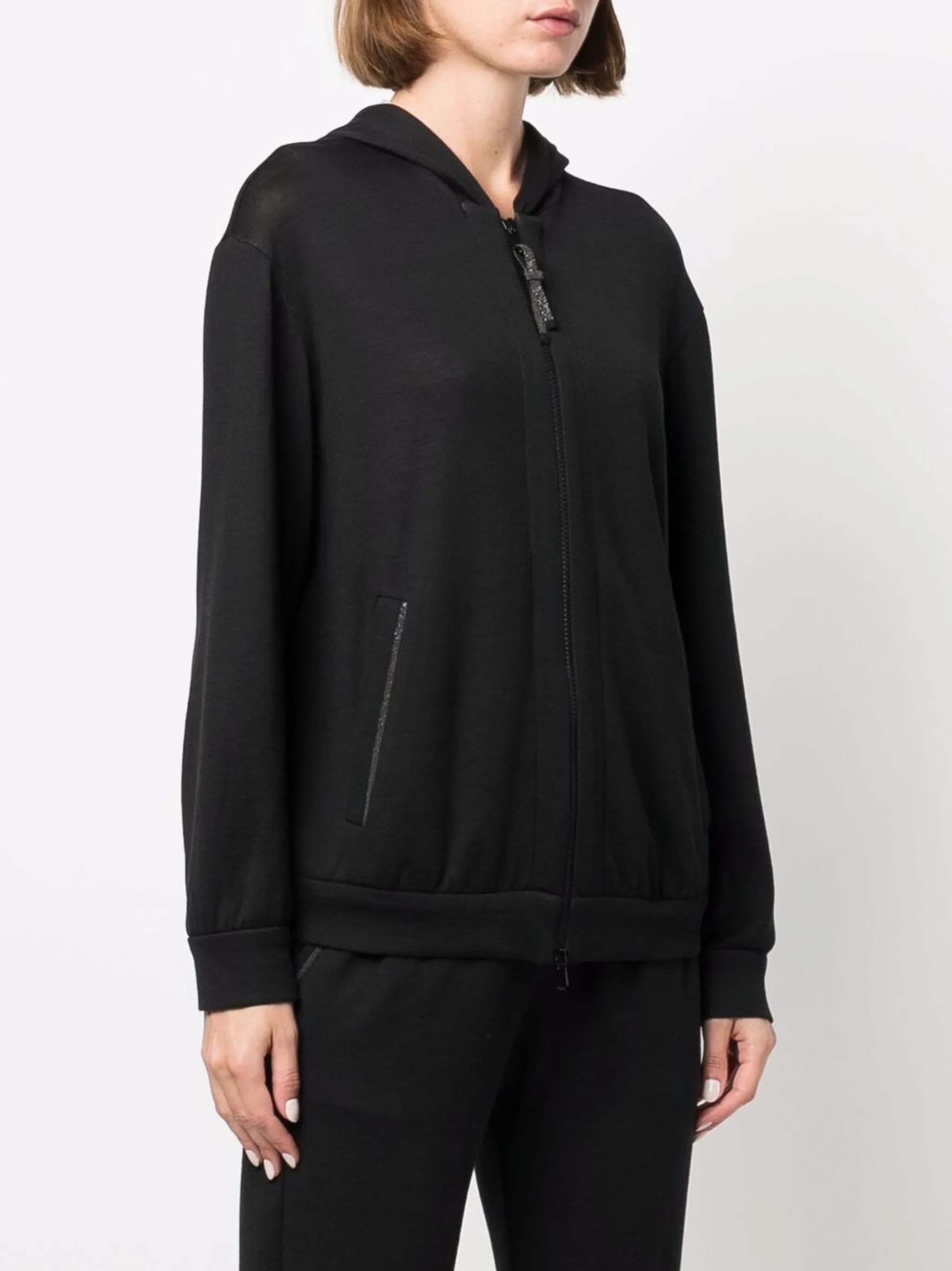 monili-trim zip-front hoodie