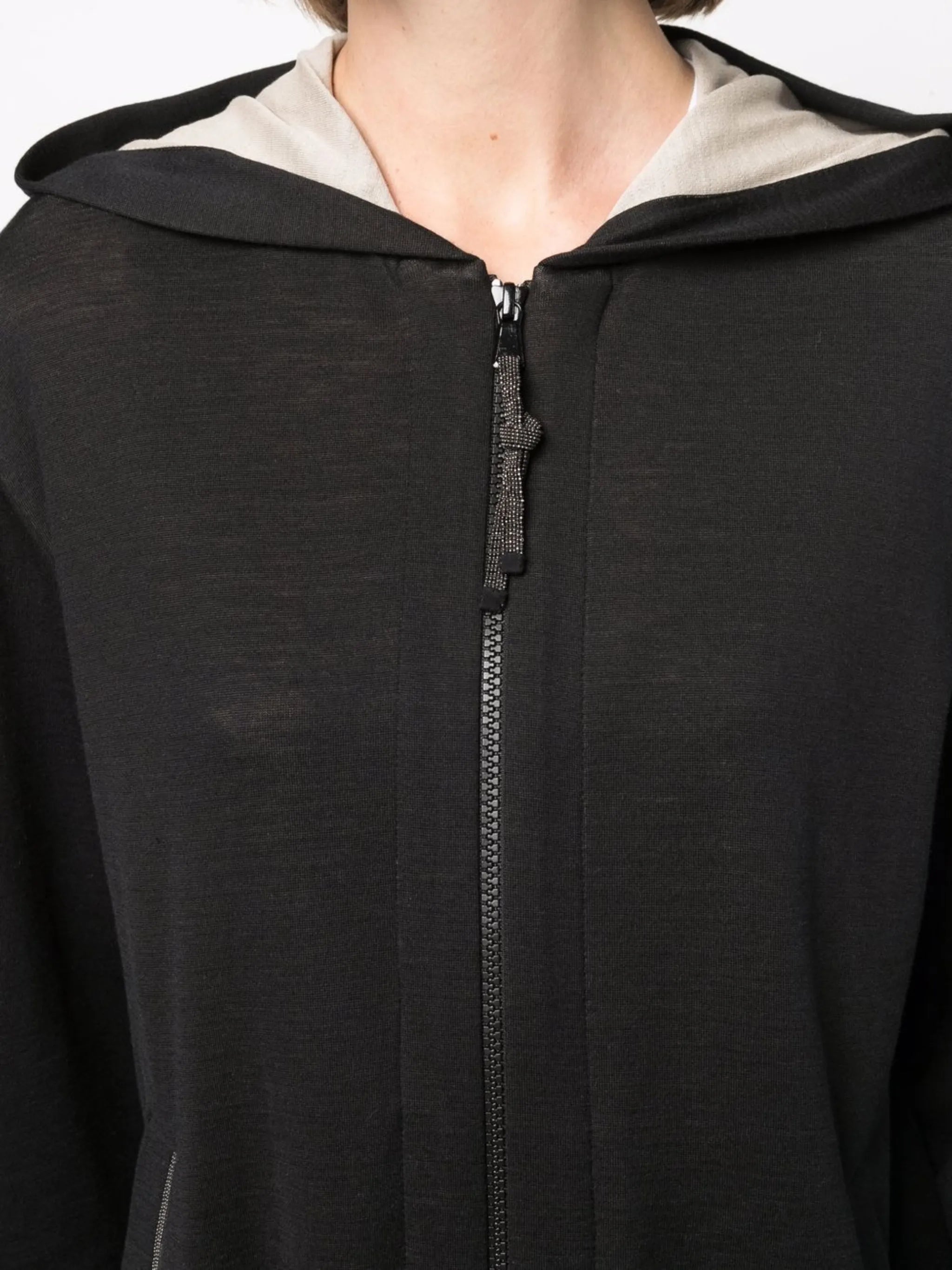 monili-trim zip-front hoodie